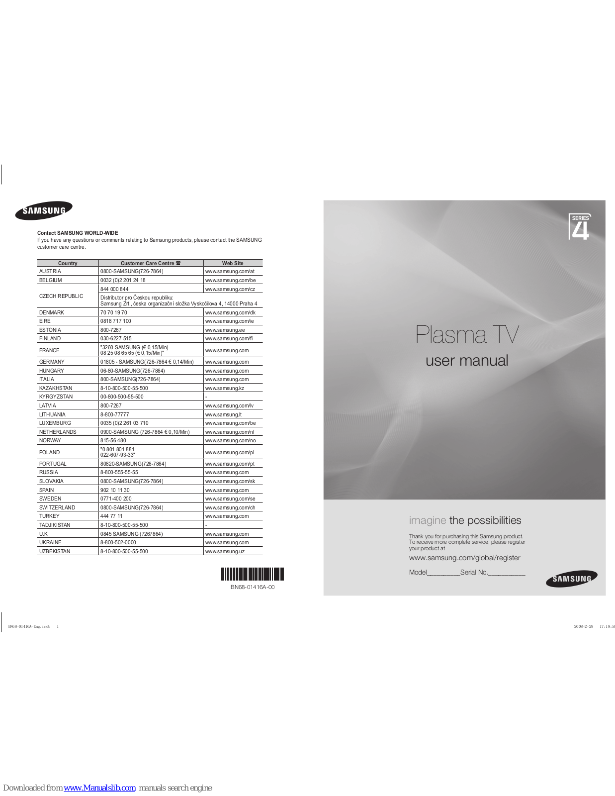 Samsung BN68-01416A-00, PS42A456, PS42A457, PS50A456, PS50A457 User Manual