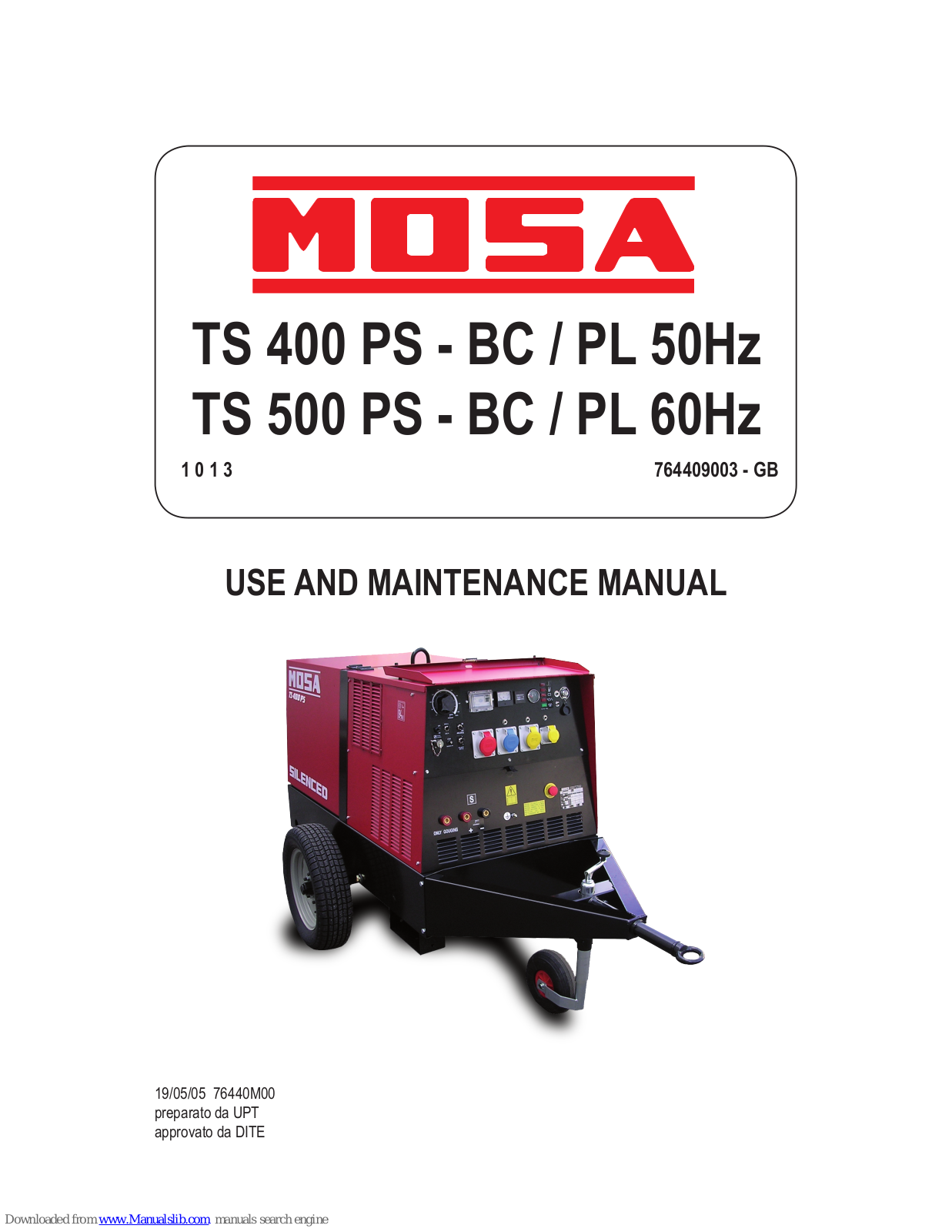 Mosa TS 400 PS-BC, TS 500 PS-BC Maintance Manual