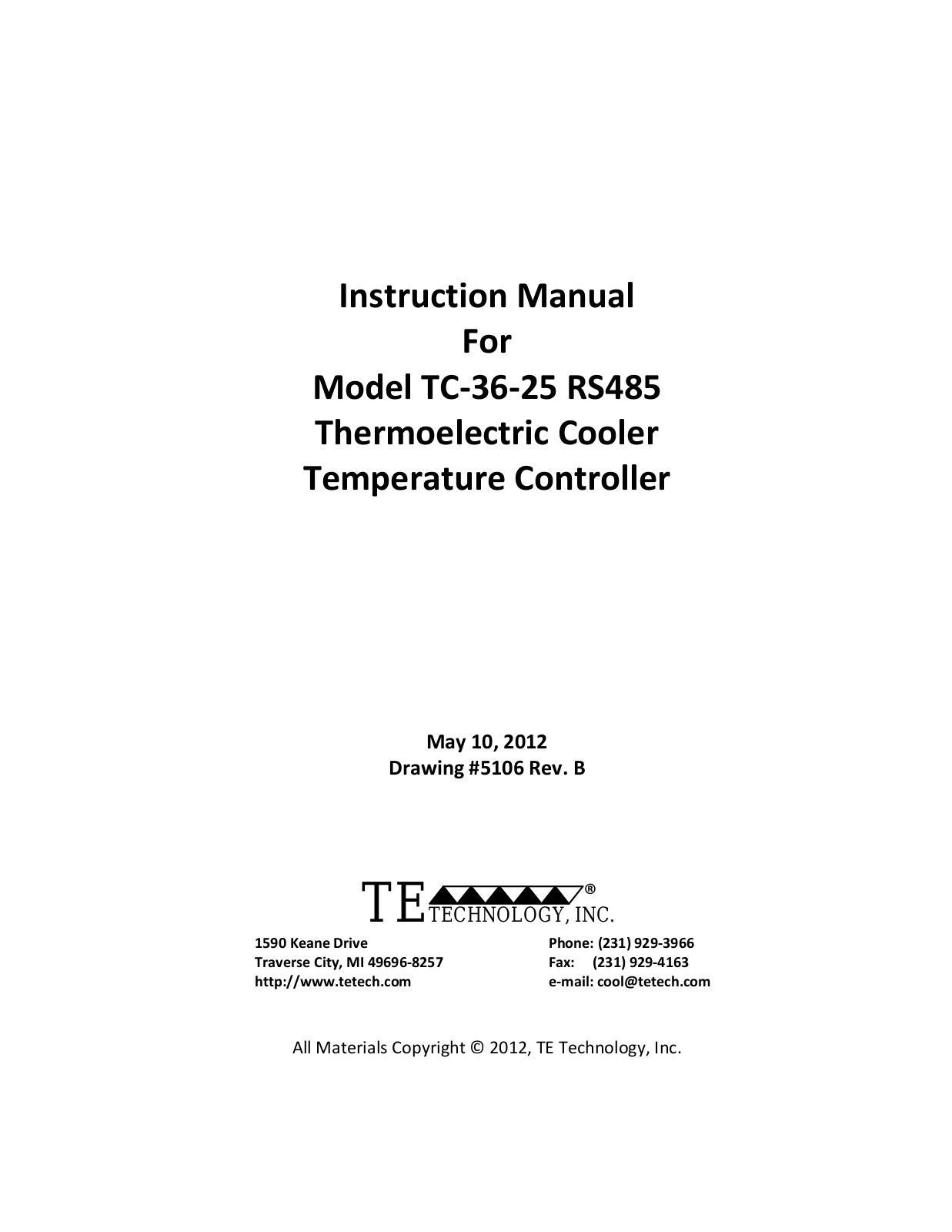 TE Technology TC-36-25-RS485 User Manual