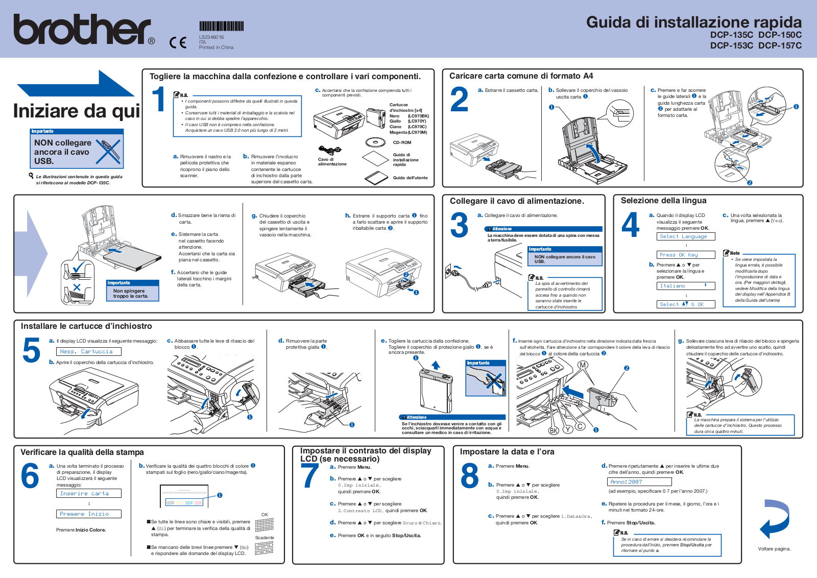 Brother DCP-135C, DCP-150C, DCP-153C, DCP-157C Quick installation guide