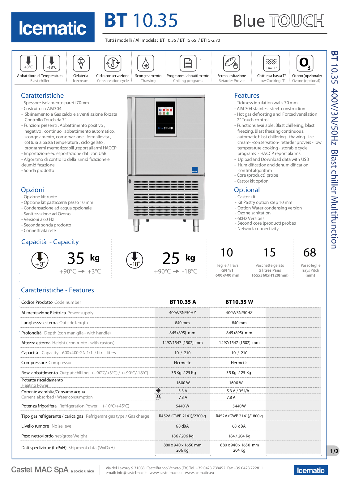 Icematic BT 10.35, BT10.35 A, BT10.35 W, BT 15-2.70, BT15-2.70 A Datasheet