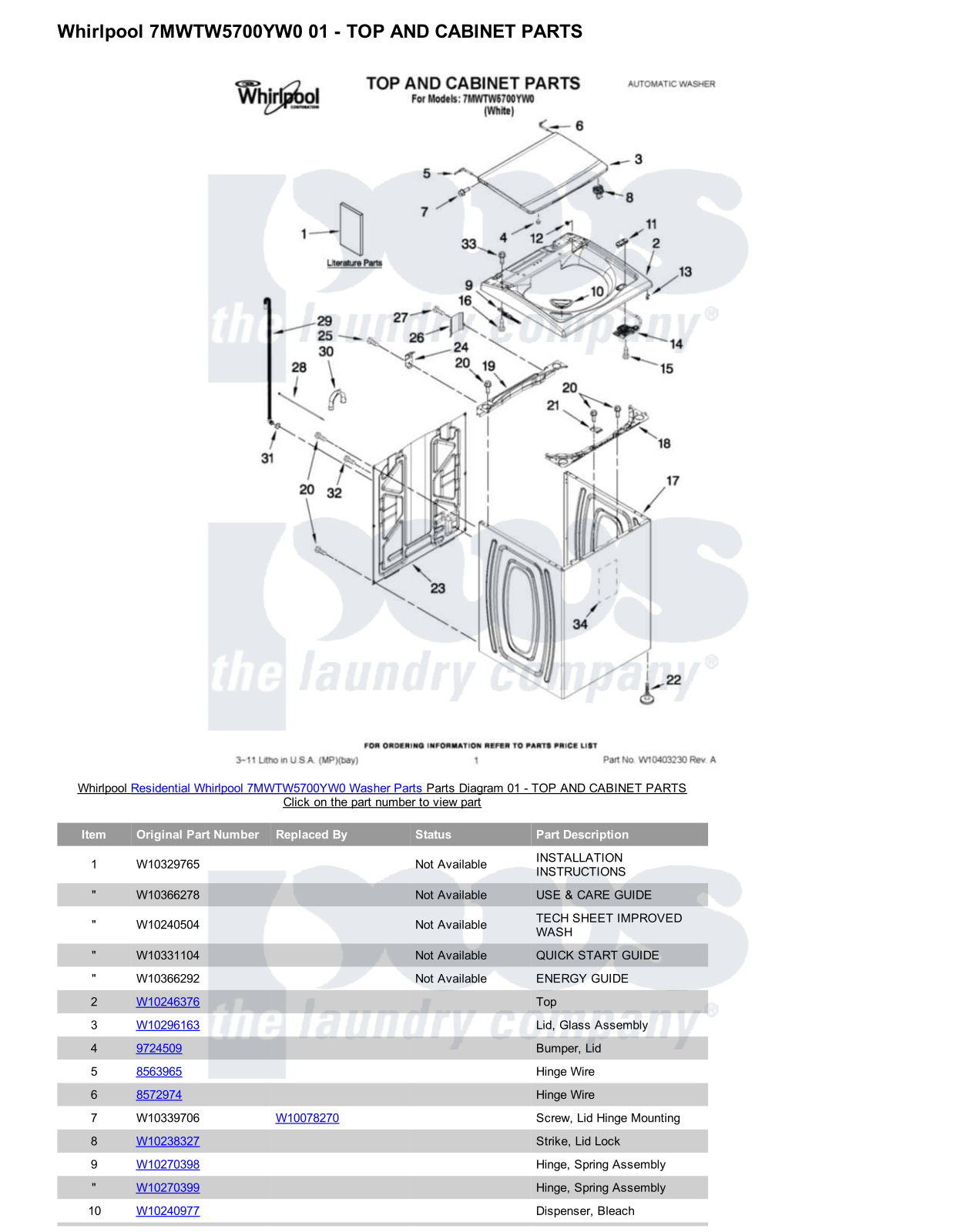 Whirlpool 7MWTW5700YW0 Parts Diagram