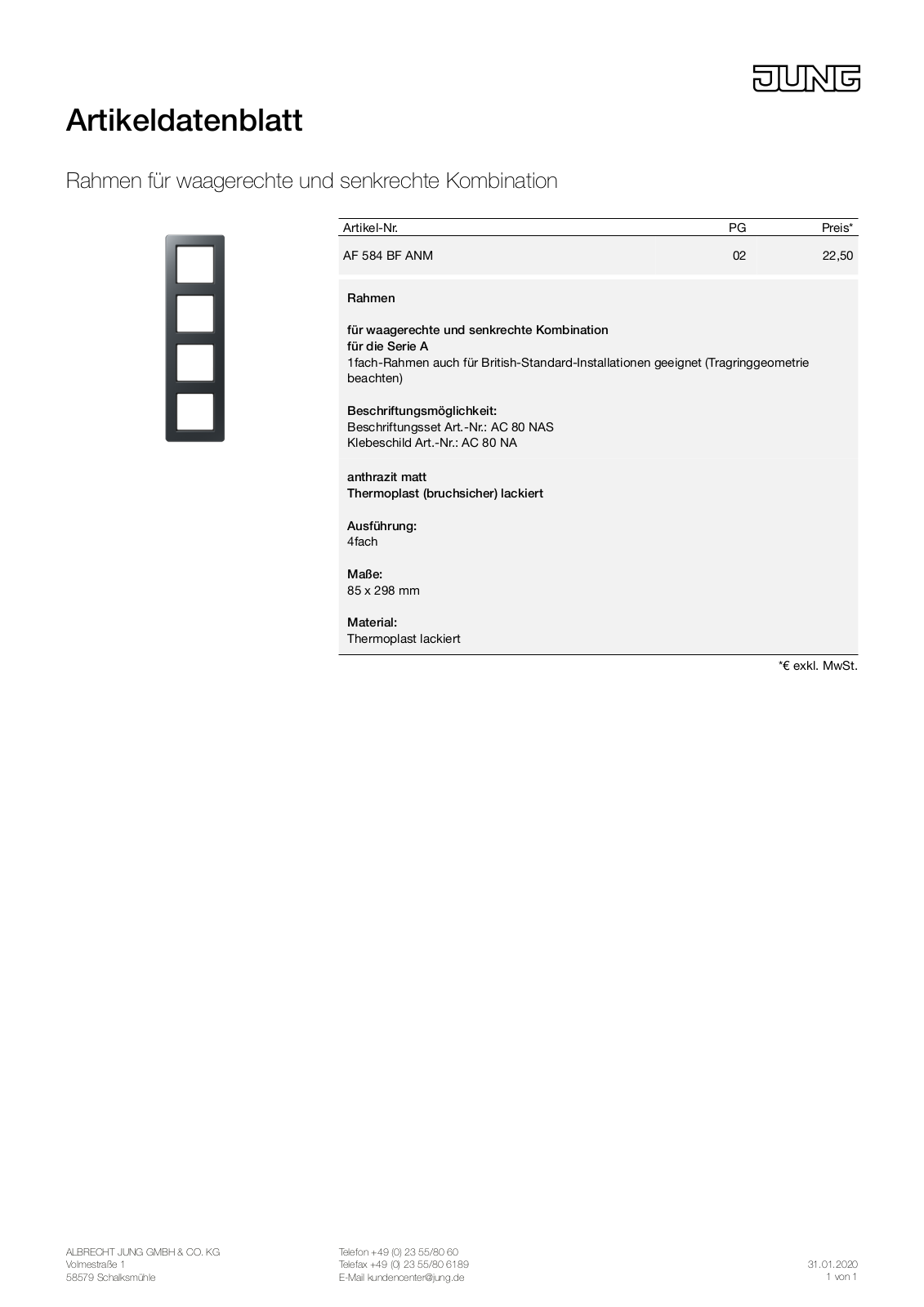 Jung AF 584 BF ANM User Manual