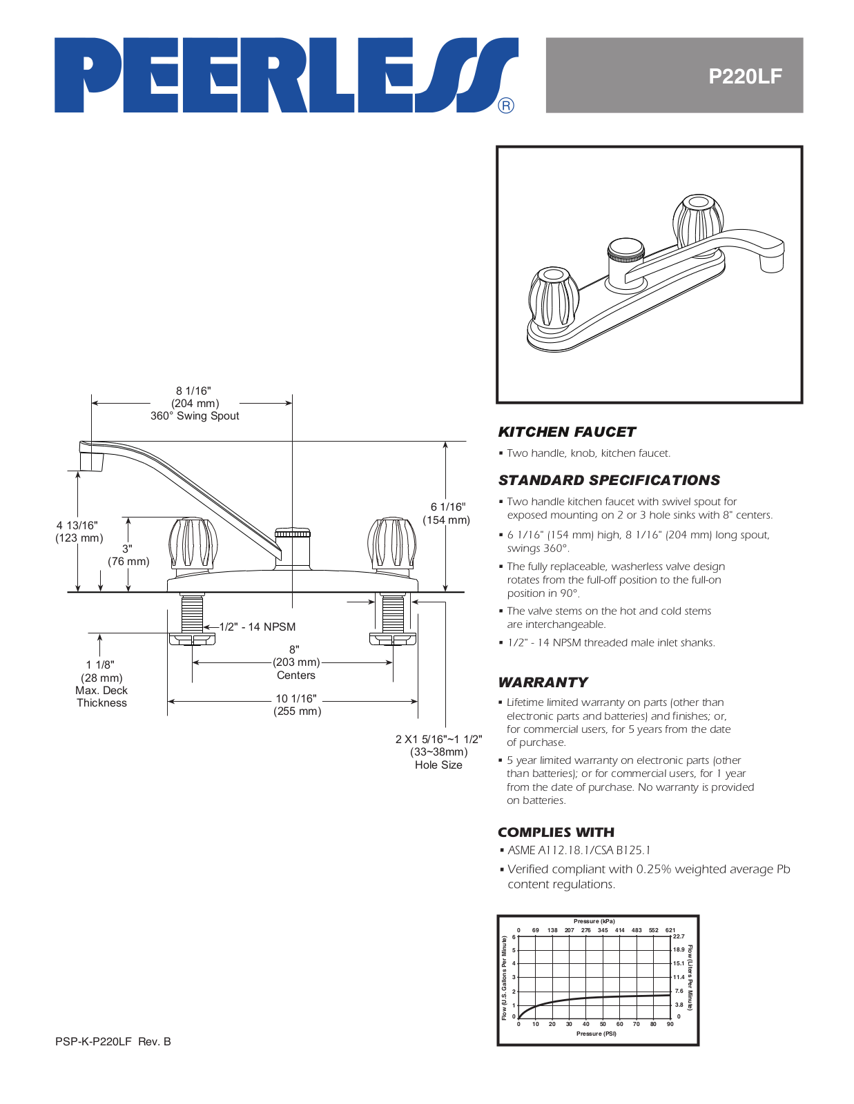 Peerless Faucets PEY1085 Specifications - ManualMachine.com