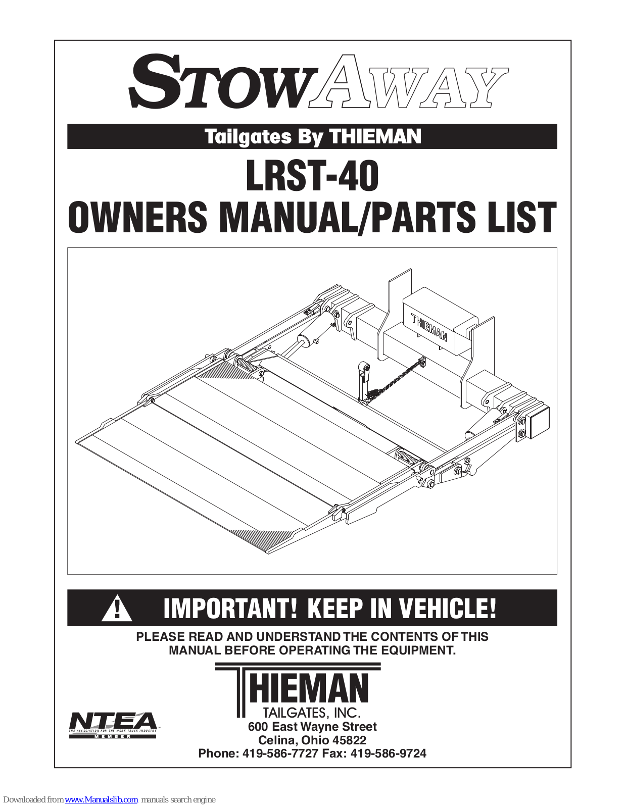 THIEMAN LRST-40 Owner's Manual And Parts List