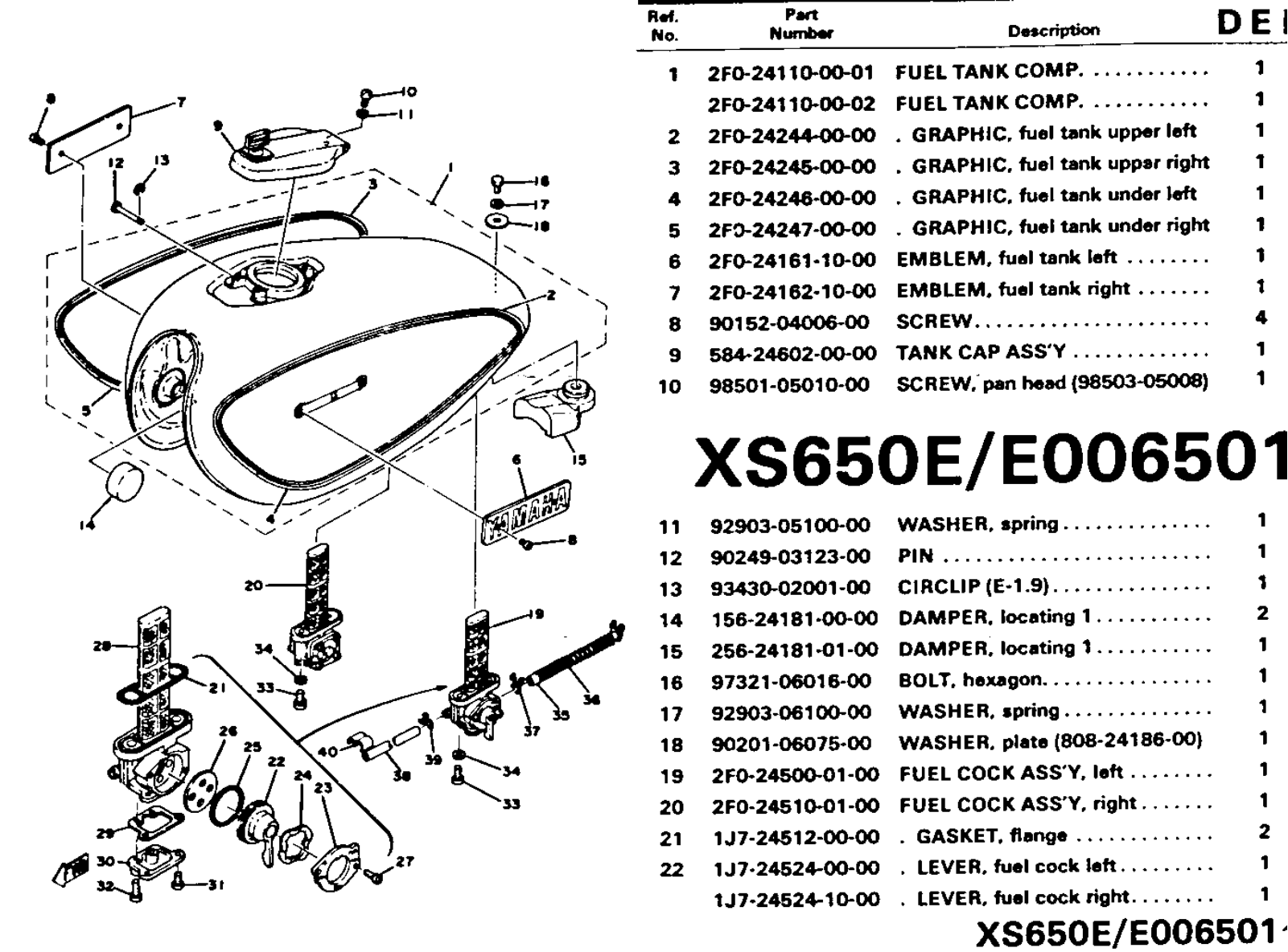 Yamaha XS650 1970-1979 Service Manual tankE