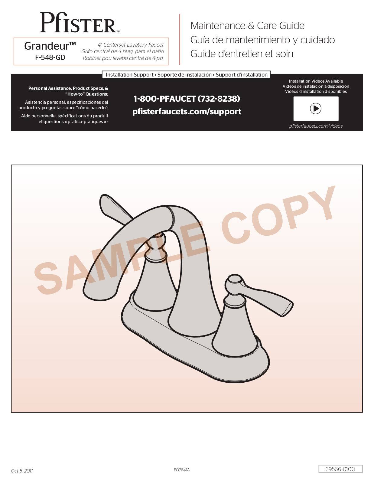 Pfister F-548-GDKK User Manual