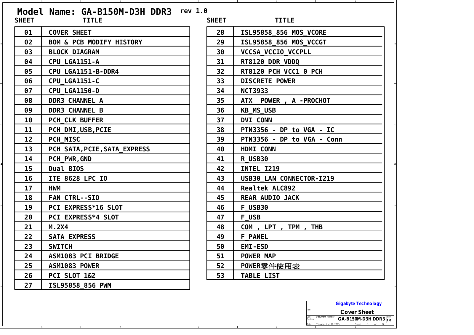 Gigabyte GA-B150M D3H-DDR3 REV. 1.0 Schematic