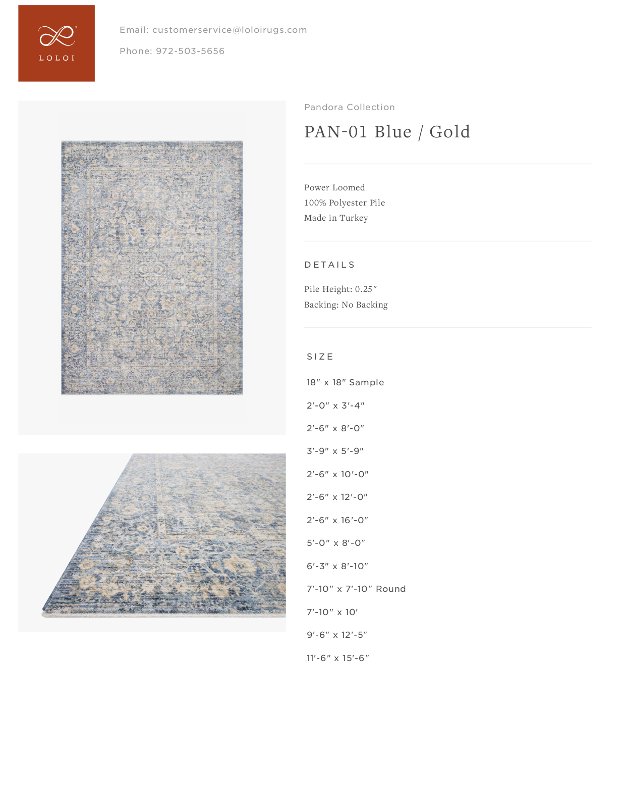 Loloi Rugs PAN-01 Blue / Gold Tearsheet