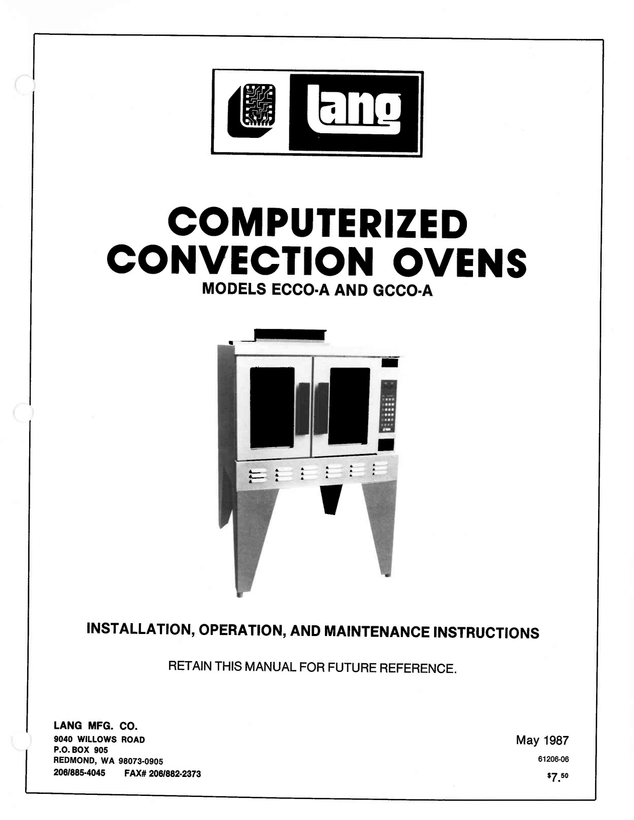 Lang Manufacturing ECCO-A Service Manual