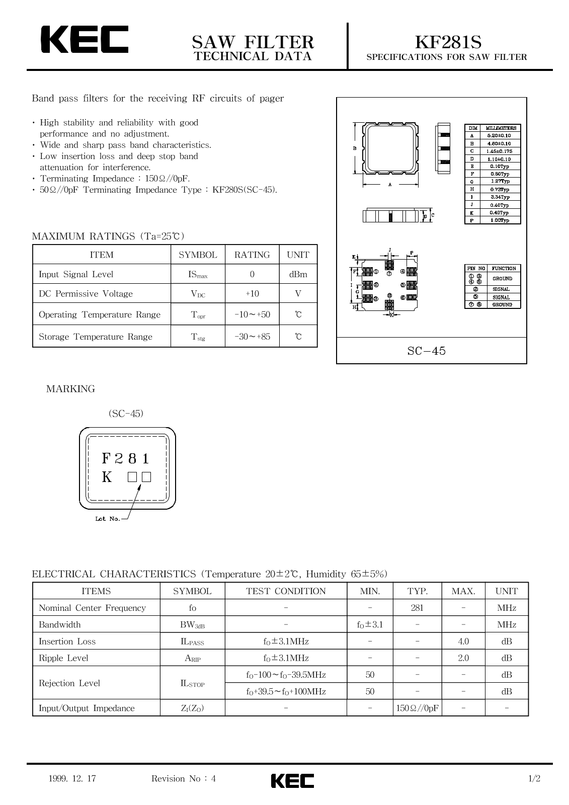 KEC KF281S Datasheet