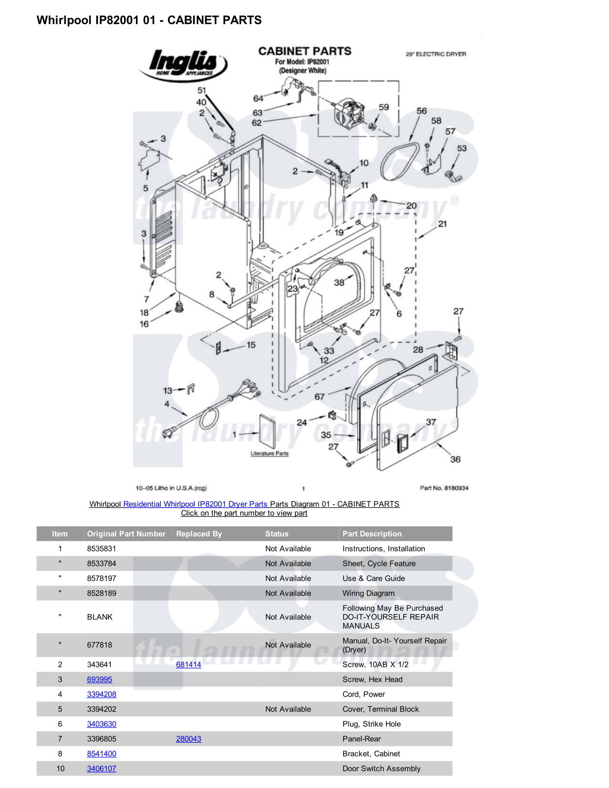 Whirlpool IP82001 Parts Diagram