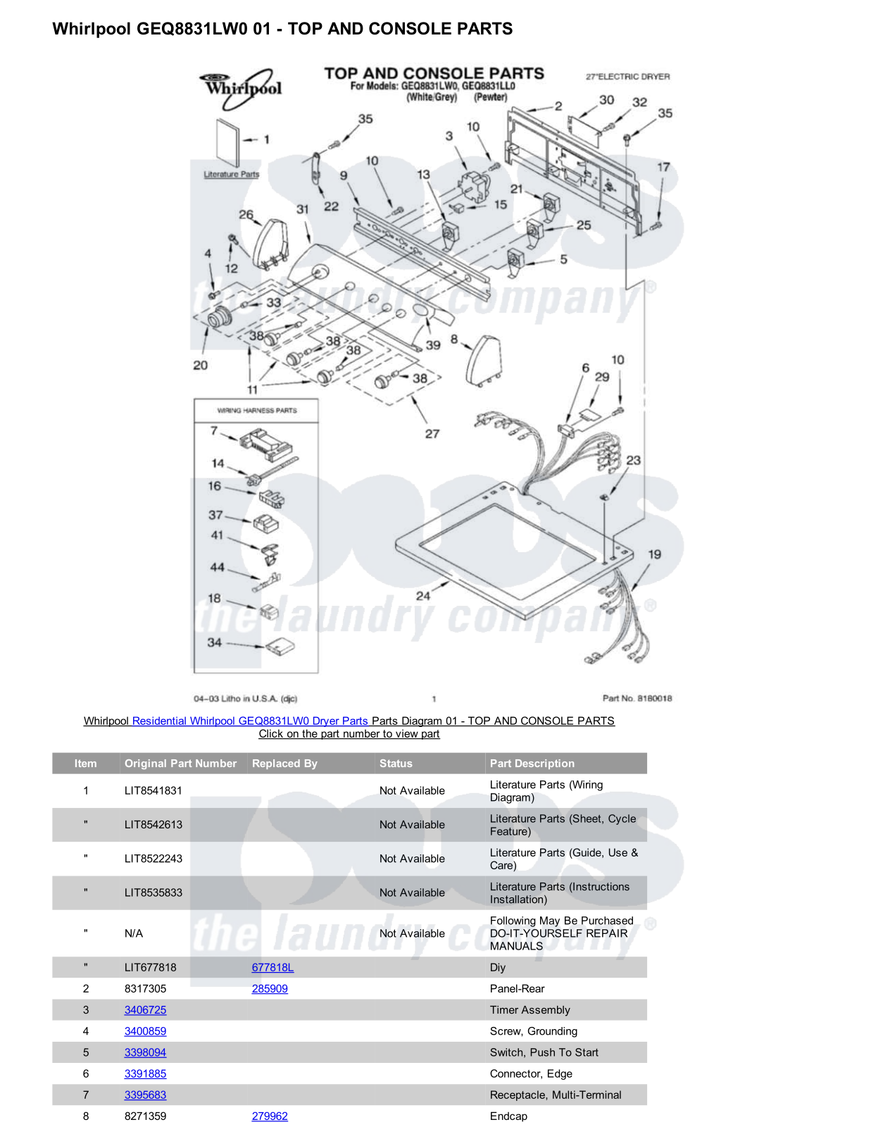 Whirlpool GEQ8831LW0 Parts Diagram