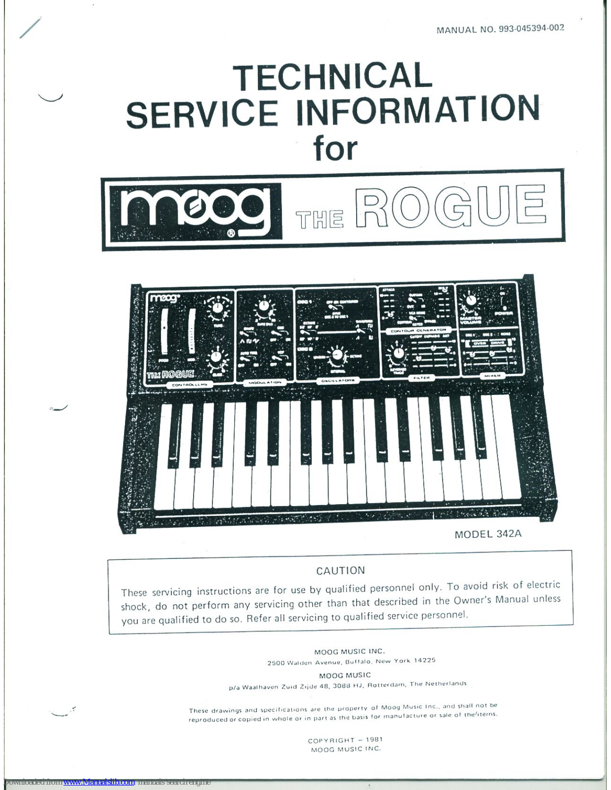 Moog The Rogue, Rogue 342A Technical Service Information