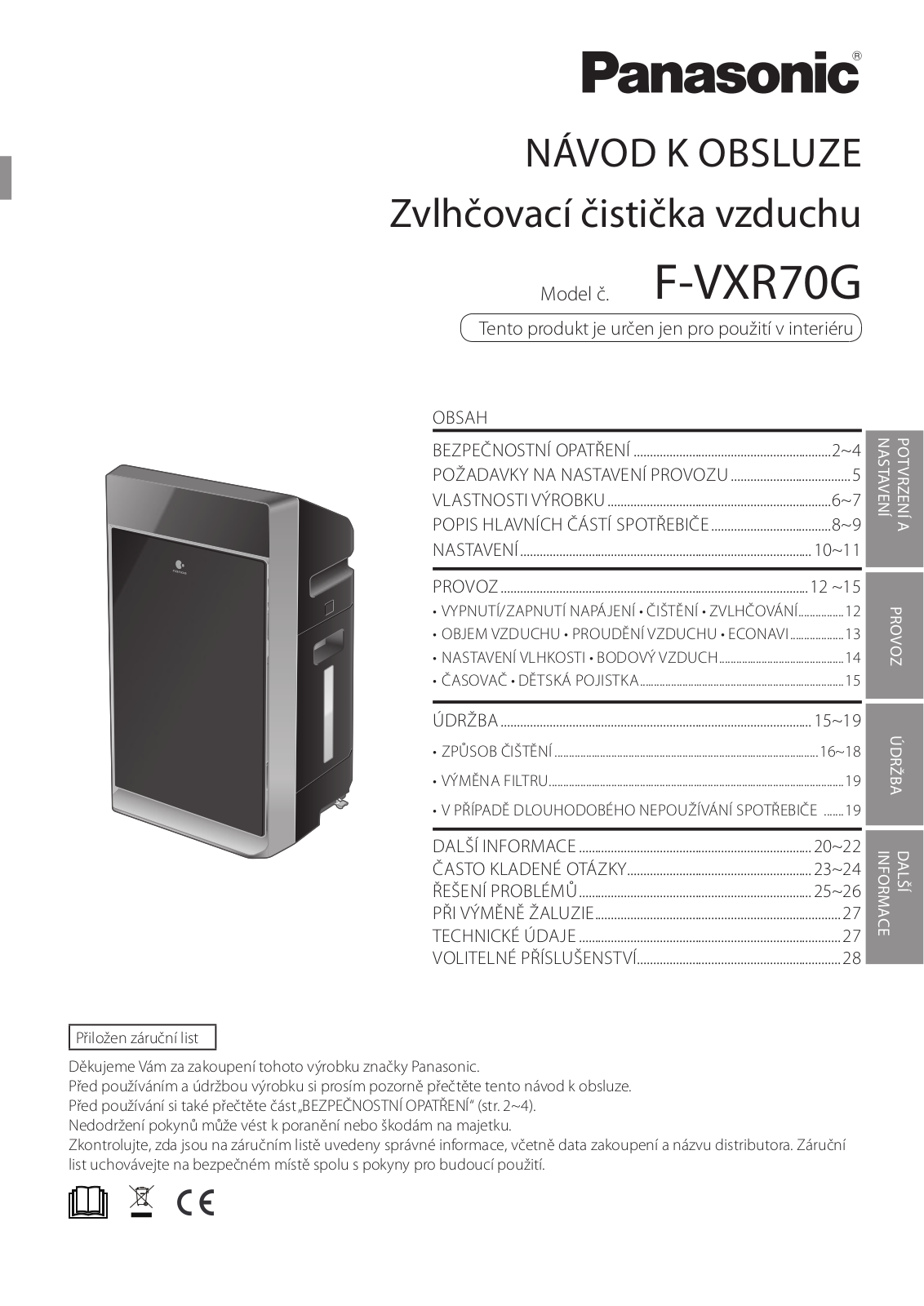 Panasonic F-VXR70 User Manual