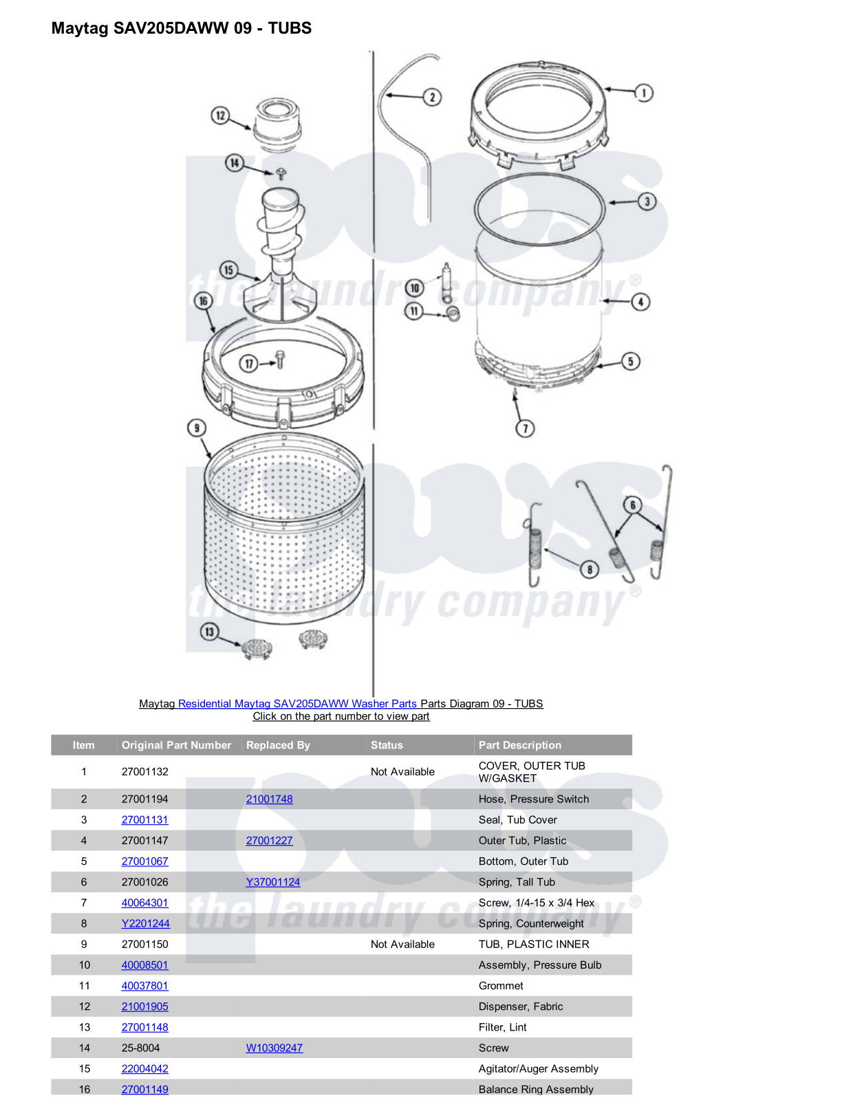 Maytag SAV205DAWW Parts Diagram