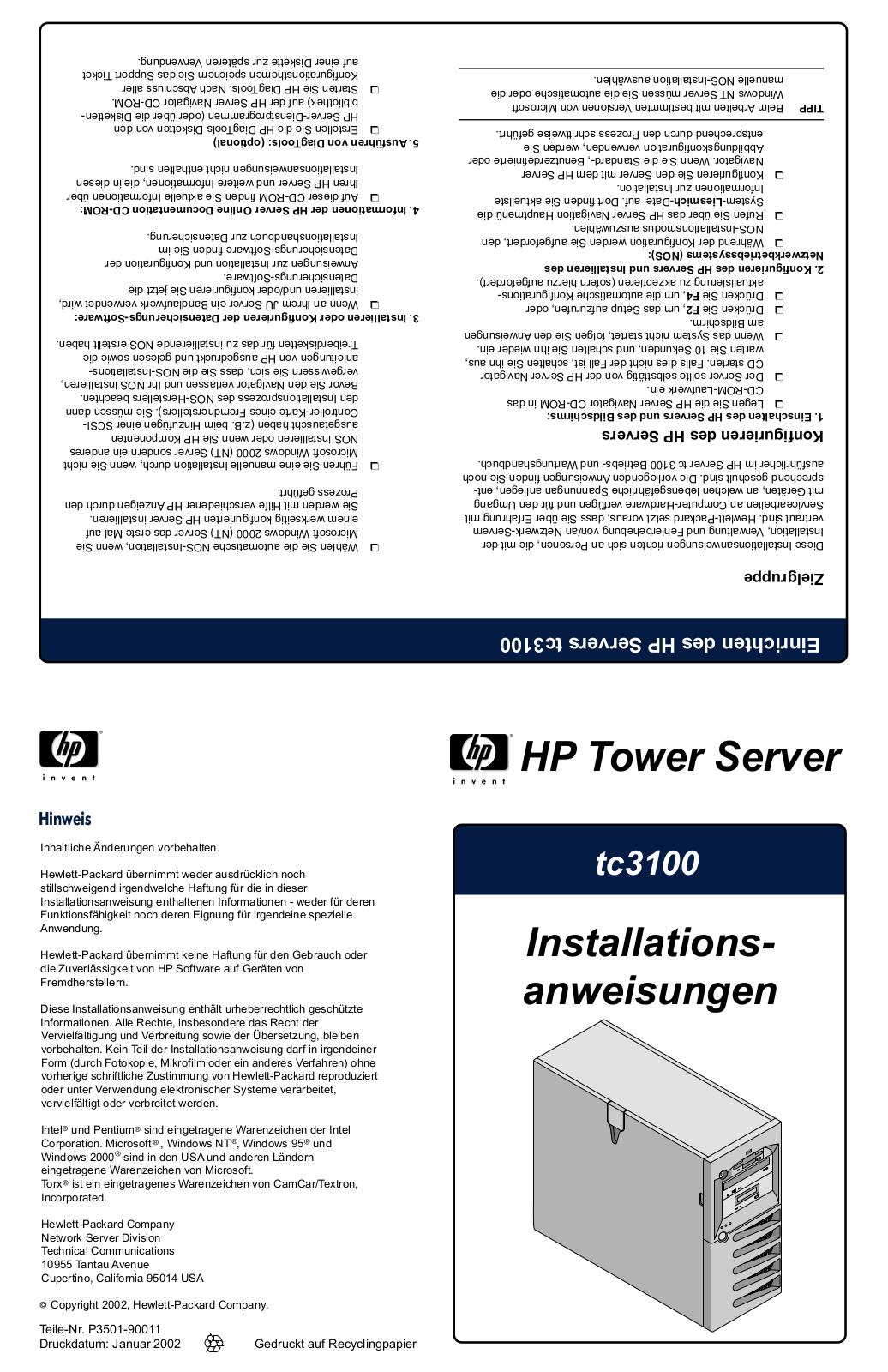 Hp SERVER TC3100 User Manual