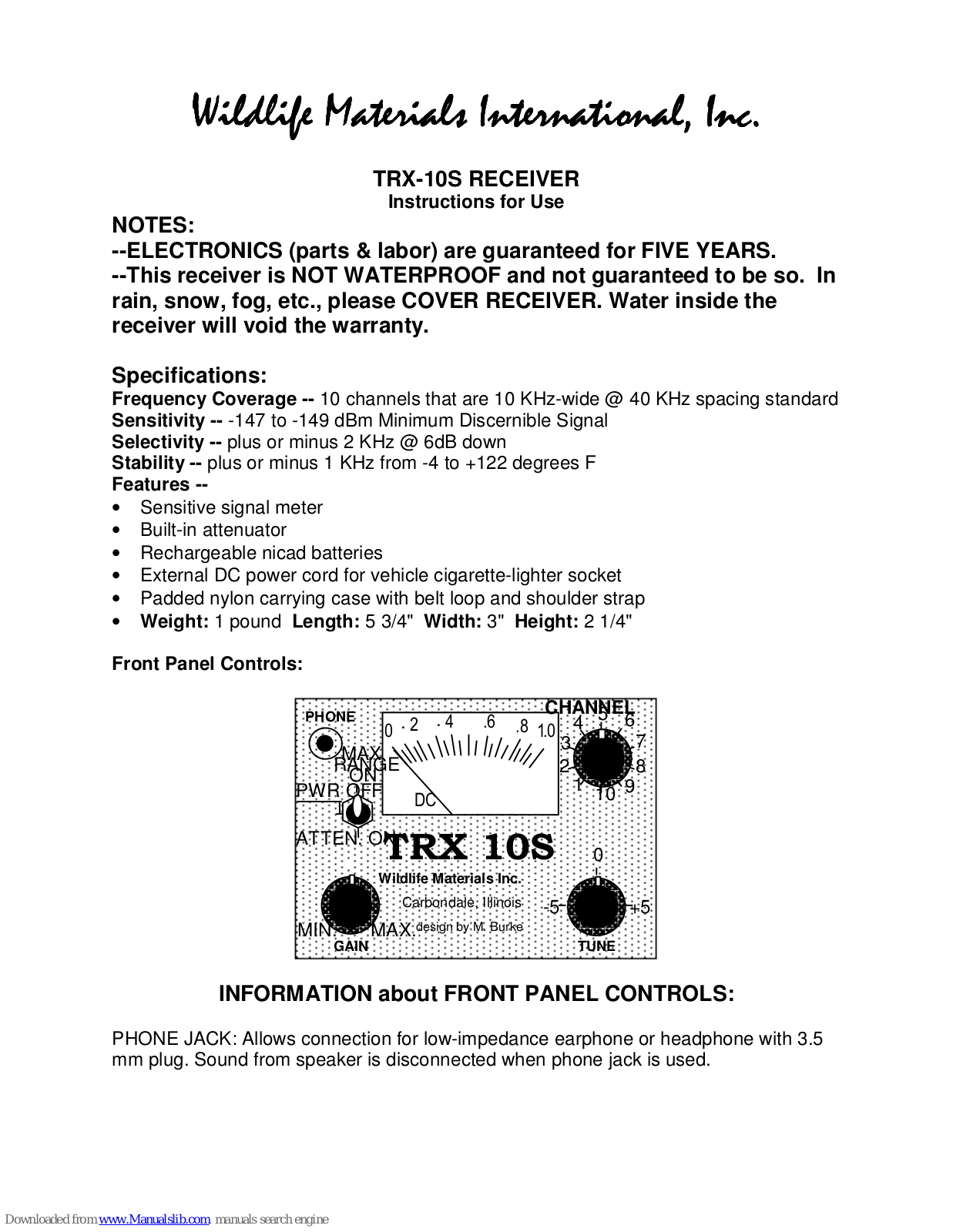 Wildlife Materials TRX-10S Instructions For Use Manual