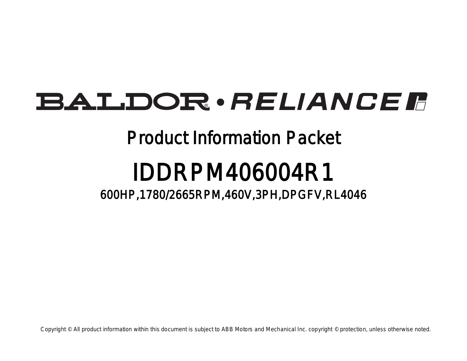 Baldor IDDRPM406004R1 Product Information Sheet