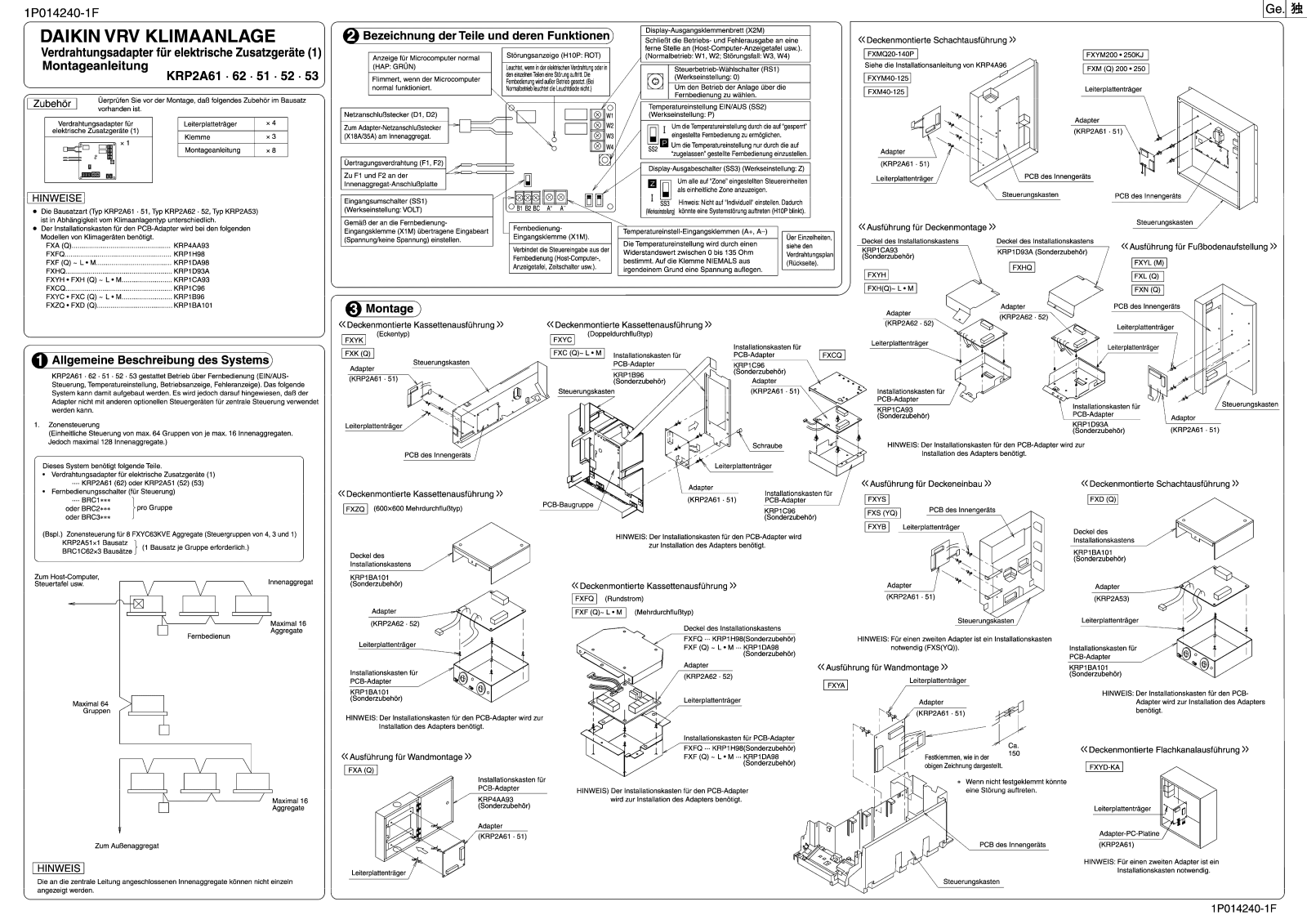 Daikin KRP2A52 Installation manuals