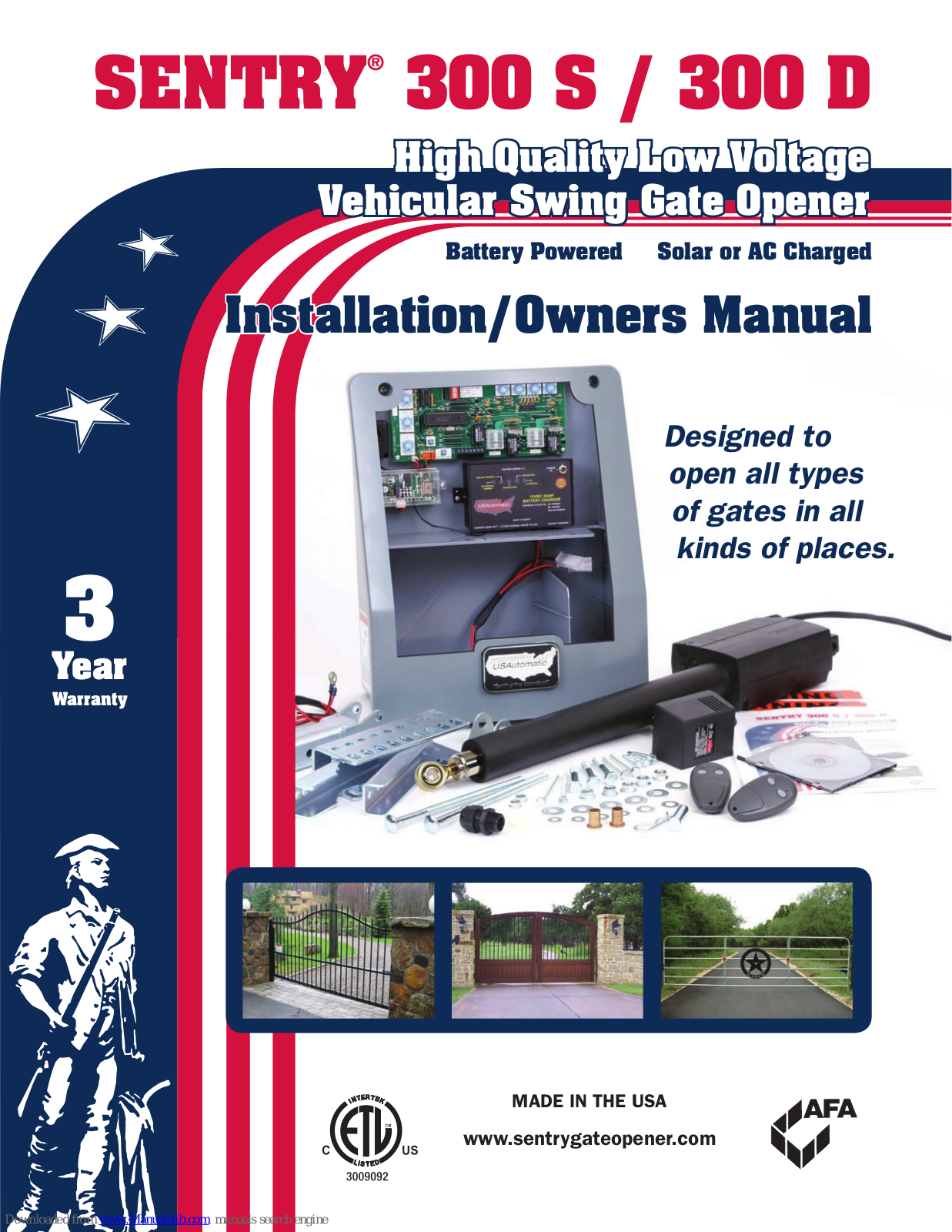 USAutomatic SENTRY 300 S, SENTRY 300 D Installation & Owner's Manual - ManualMachine.com