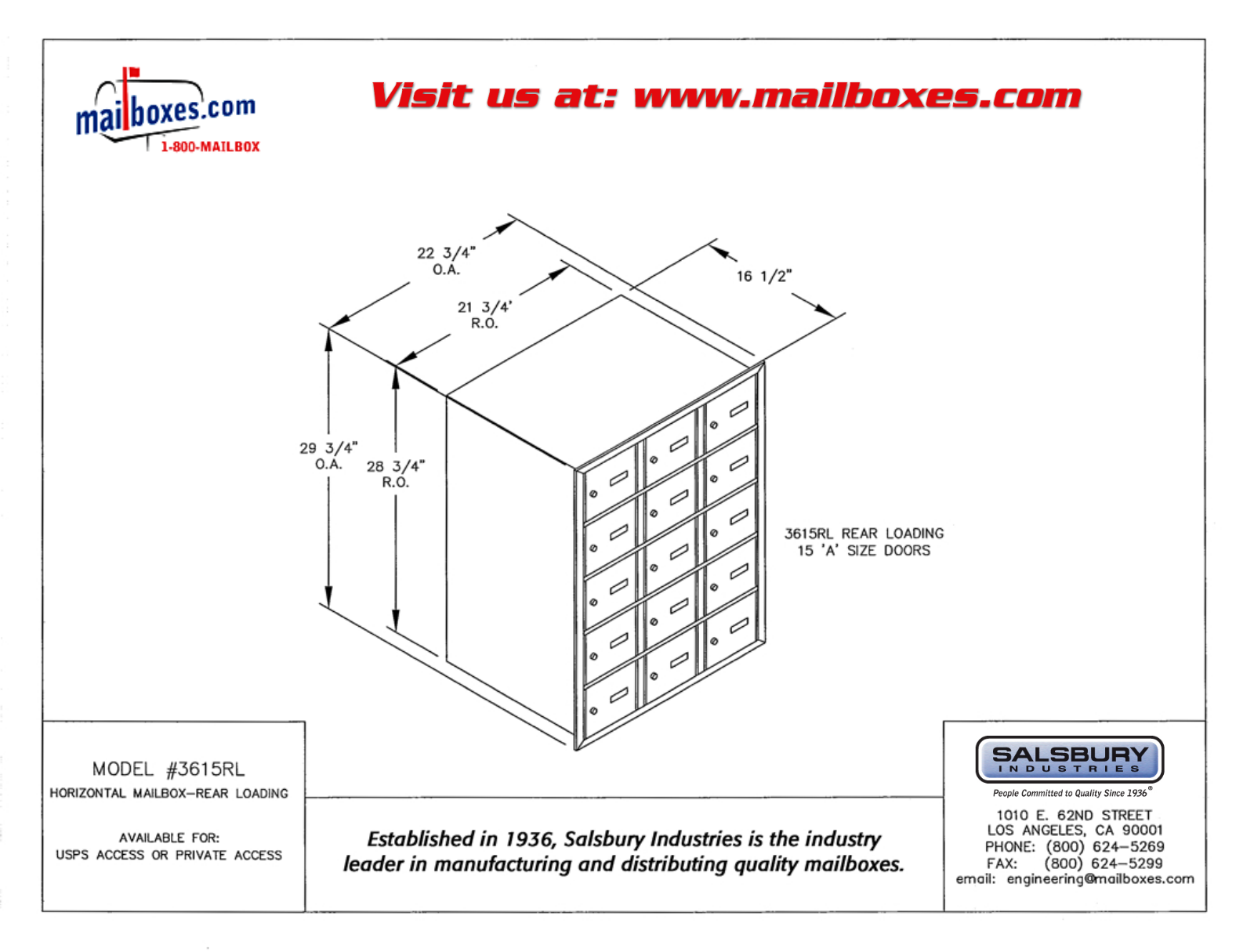 Salsbury Industries 3615ZRP, 3615ZRU User Manual