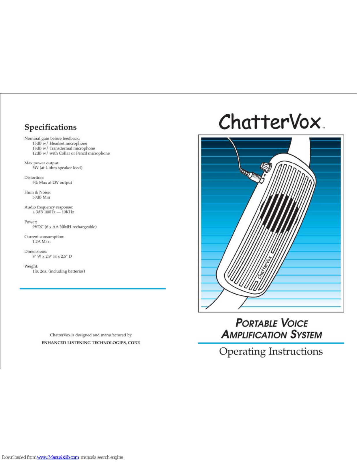 Enhanced Listening ChatterVox Operating Instructions Manual