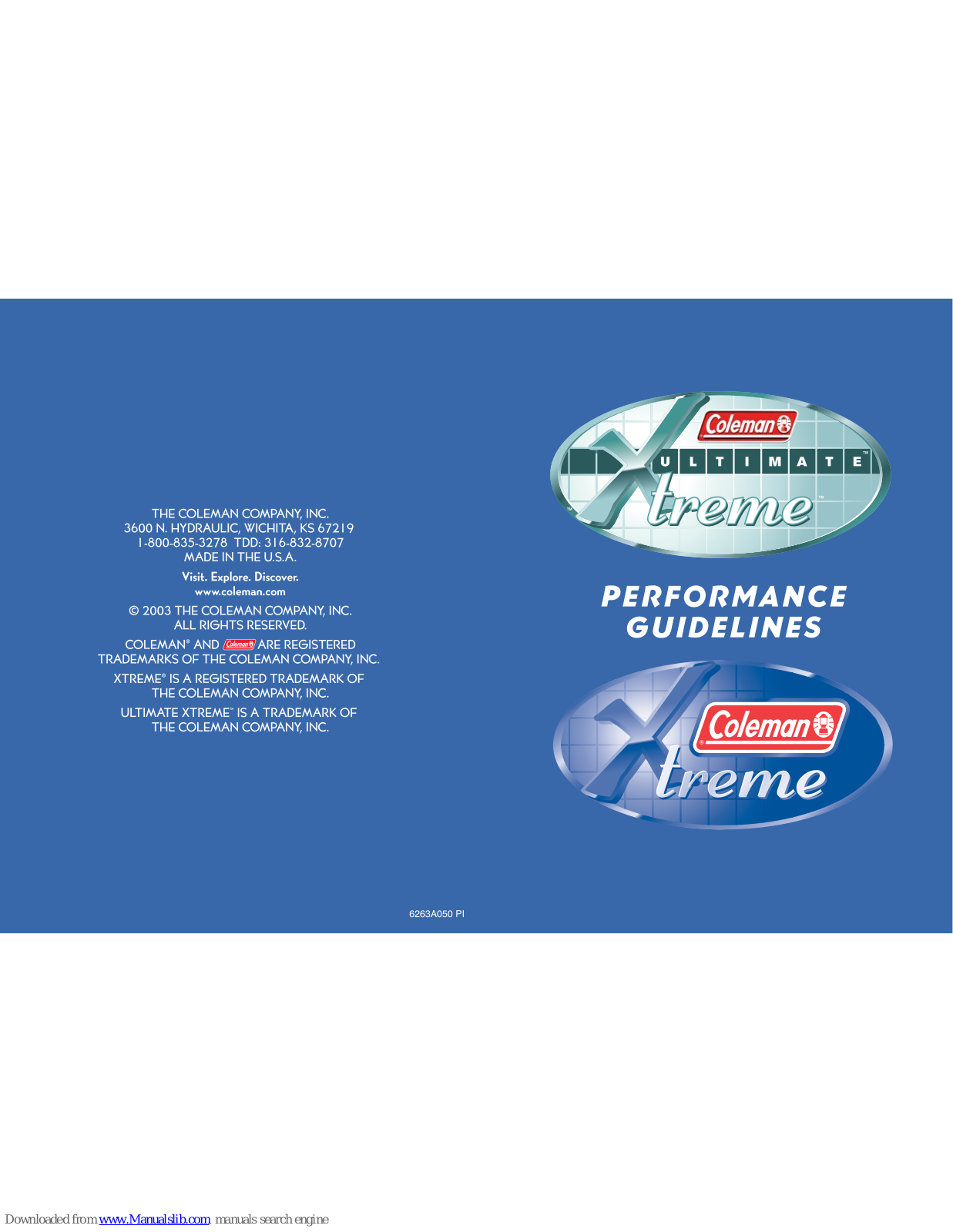 Coleman xtreme, ultimate xtreme Performance Manual