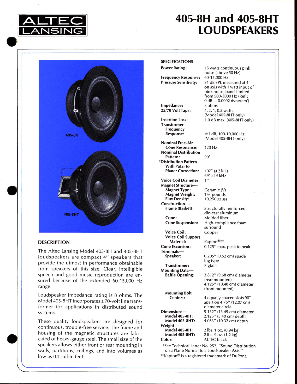 Altec Lansing 405-8HT User Manual