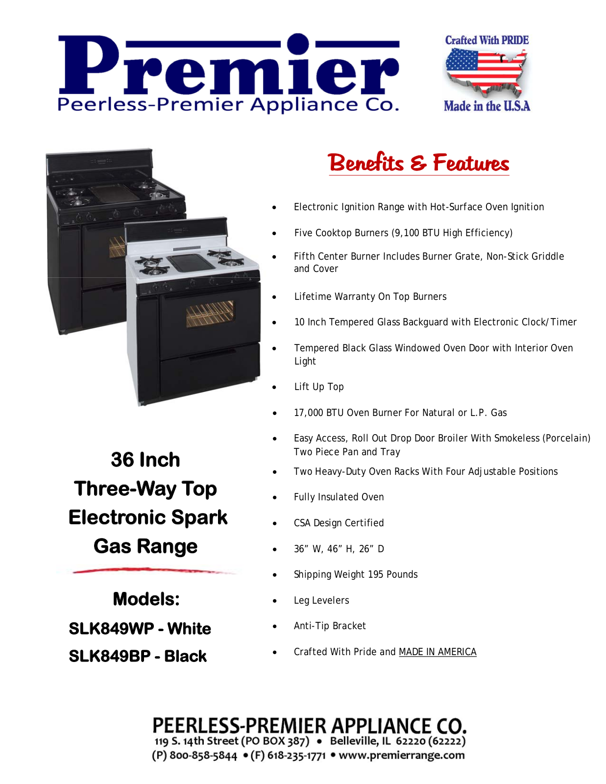 Premier SLK849WP Specsheet - ManualMachine.com
