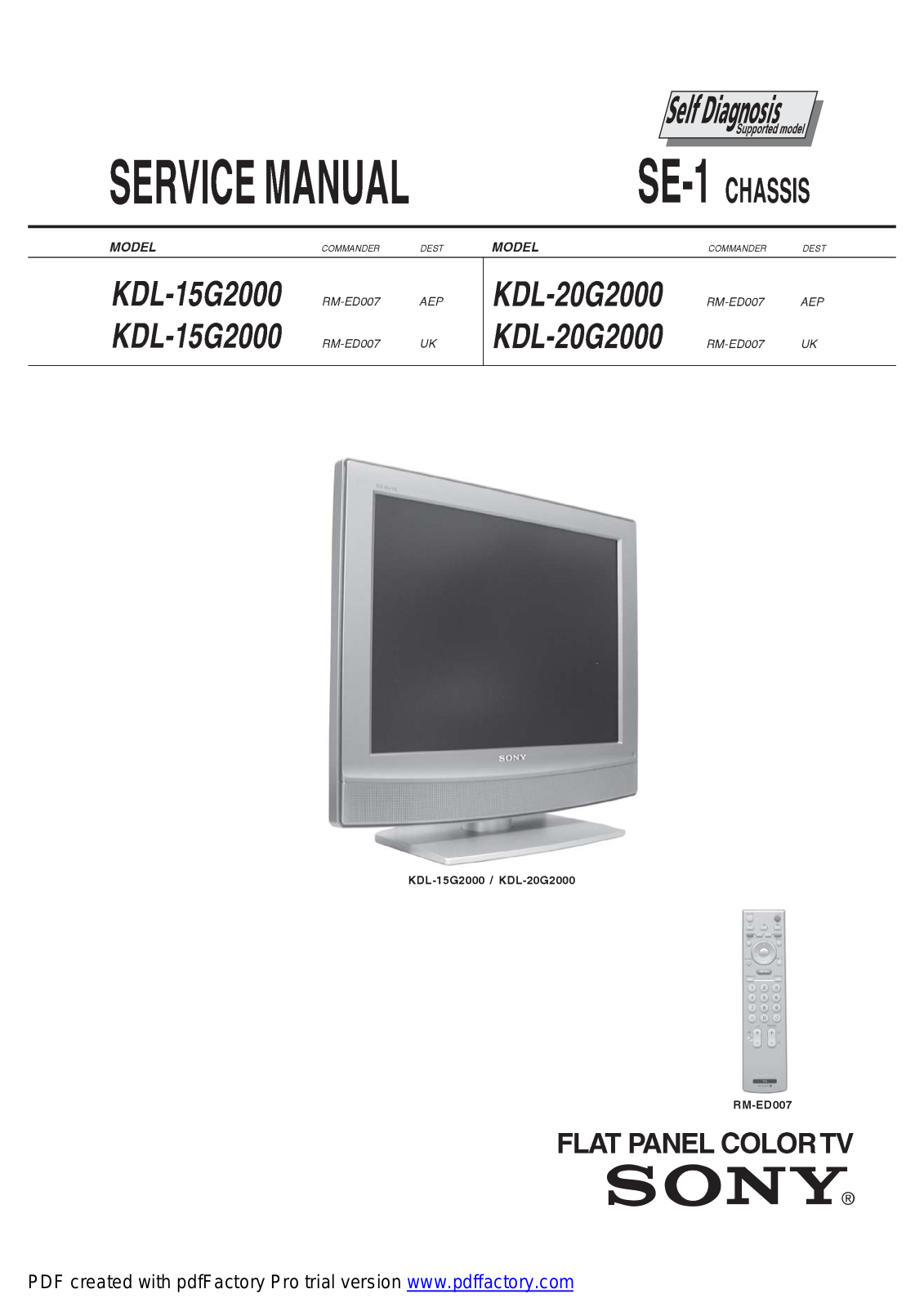 Sony KDL-15G2000, KDL-20G2000 Service Manual