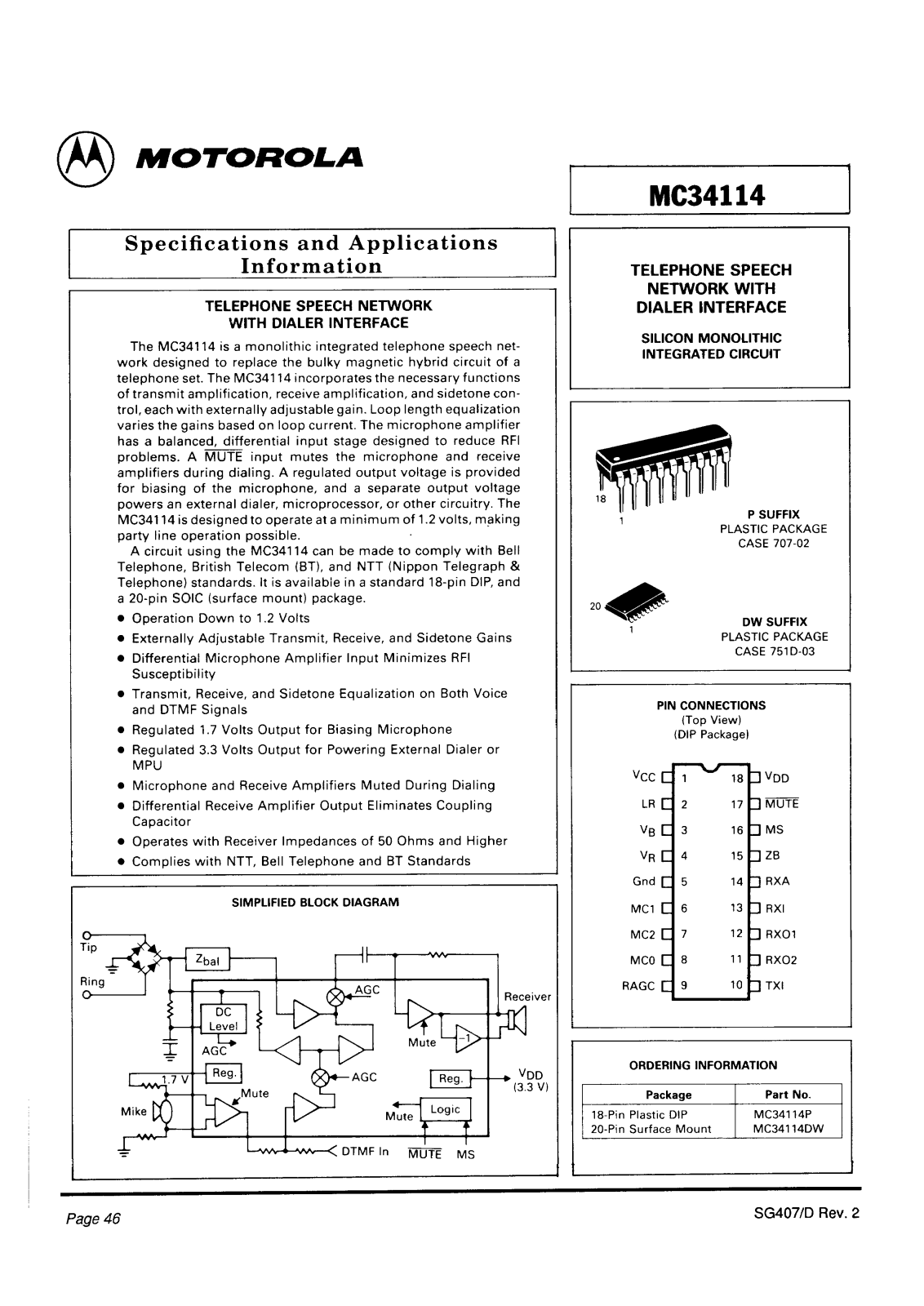 Motorola MC34114DW, MC34114P Datasheet