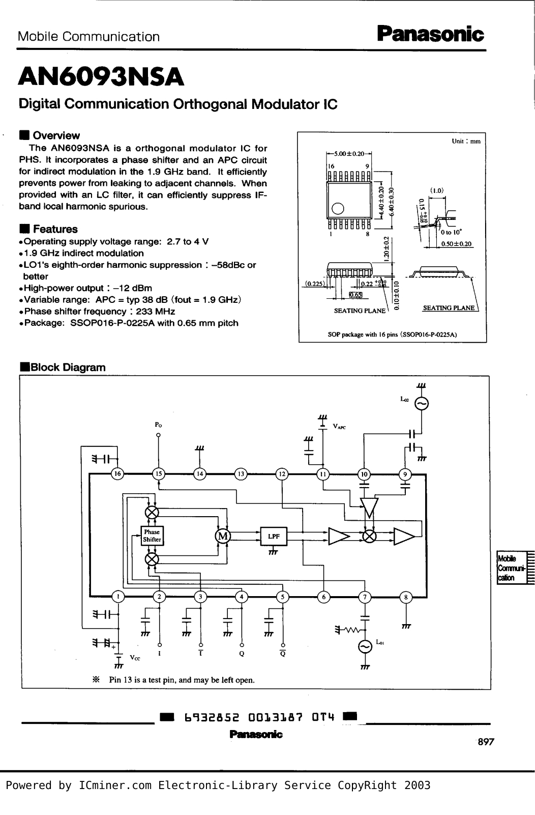 Panasonic AN6093NSA Technical data