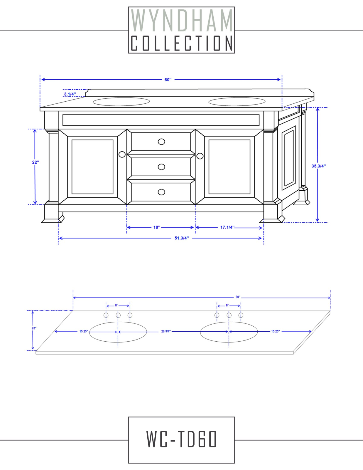 Wyndham Collection WCVTD60WHCW Specifications