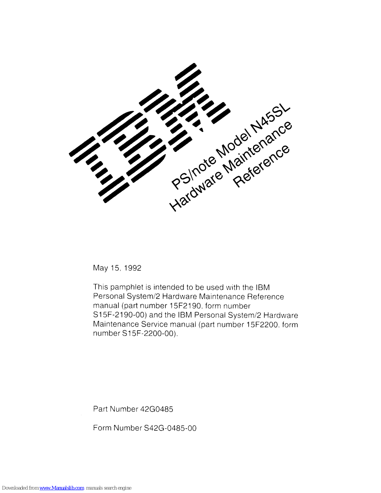 IBM N45SL Hardware Maintenance Reference