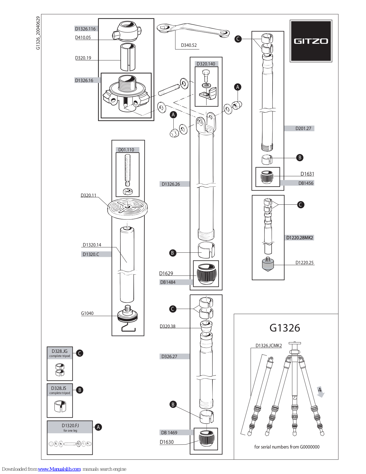 Gitzo Classic Studex Mk2 G1326 G1326 Parts List