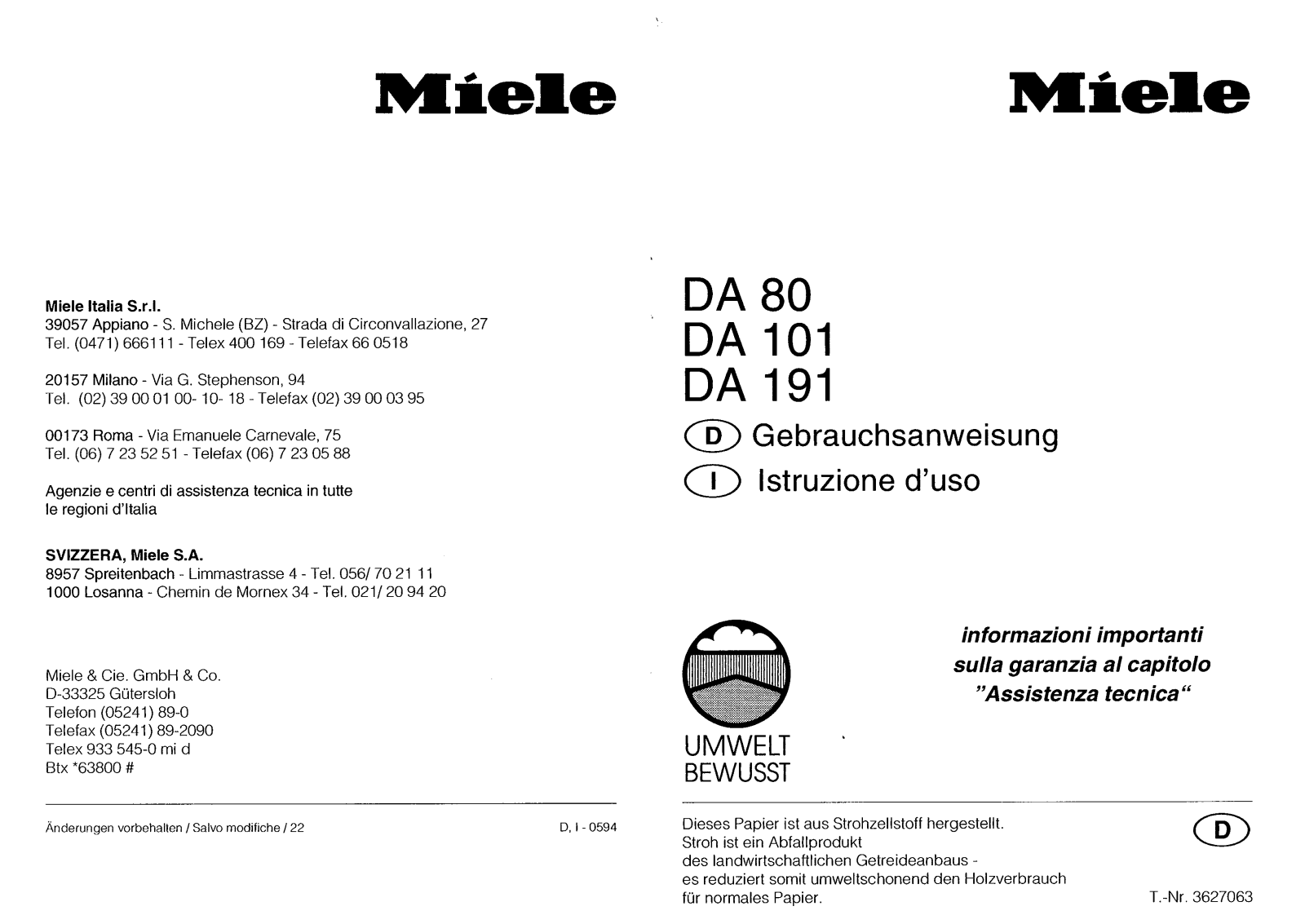 Miele DA80, DA101, DA191 User manual