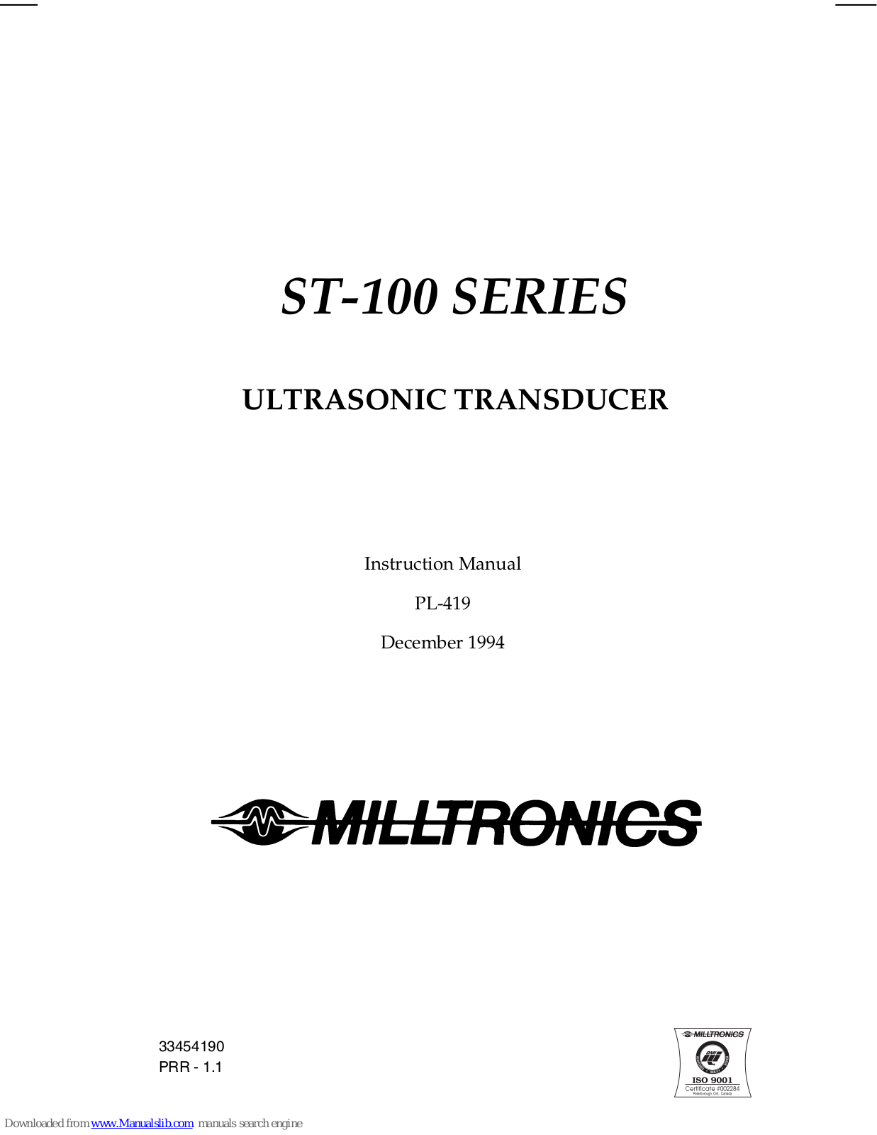 Milltronics ST-100 Instruction Manual