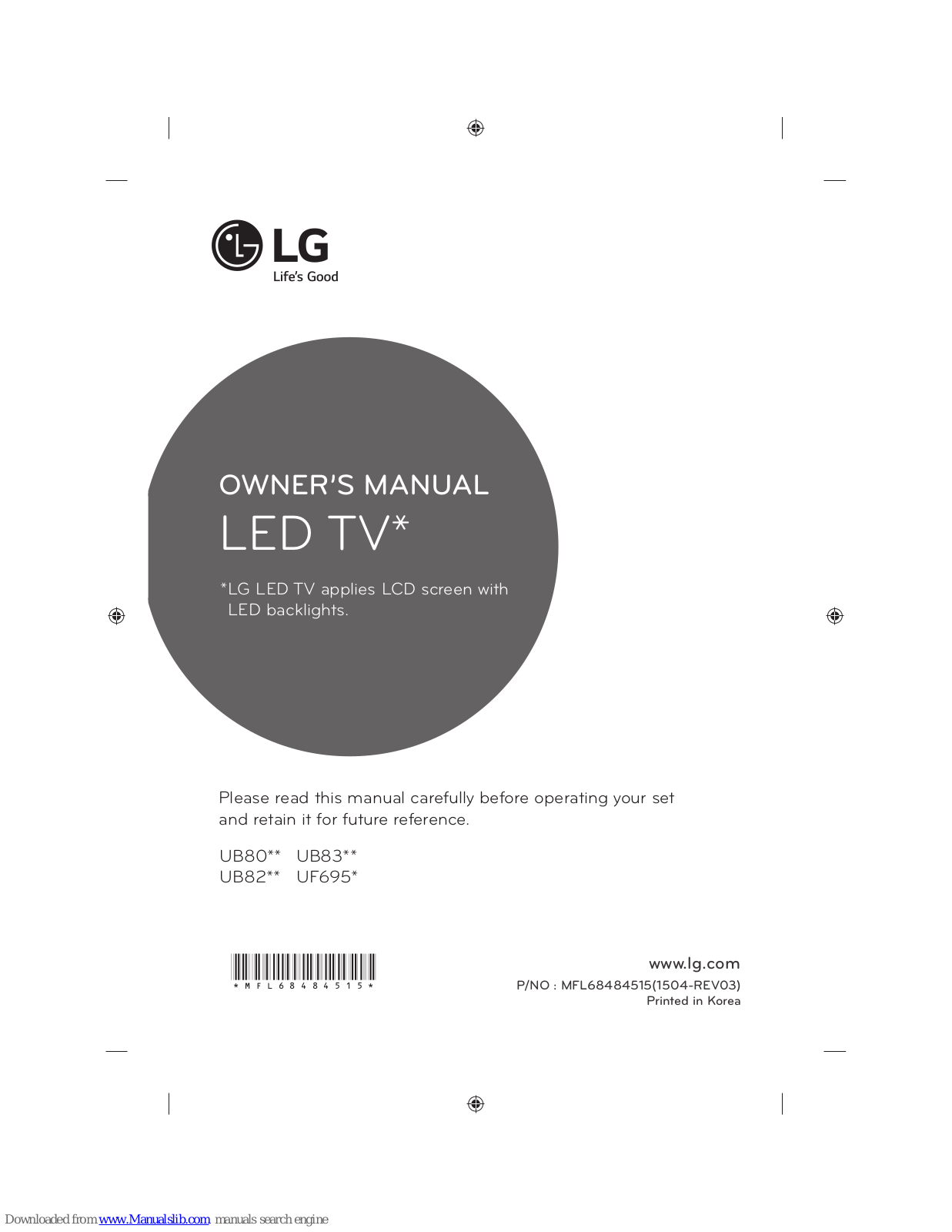 LG UB80, UB83, UB82, UF695, UB80 SERIES Owner's Manual