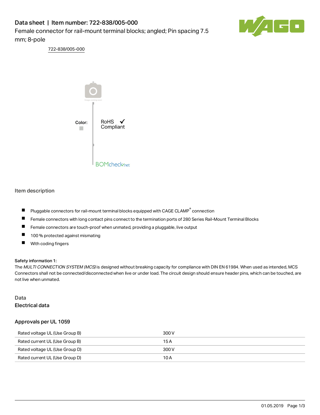 Wago 722-838/005-000 Data Sheet