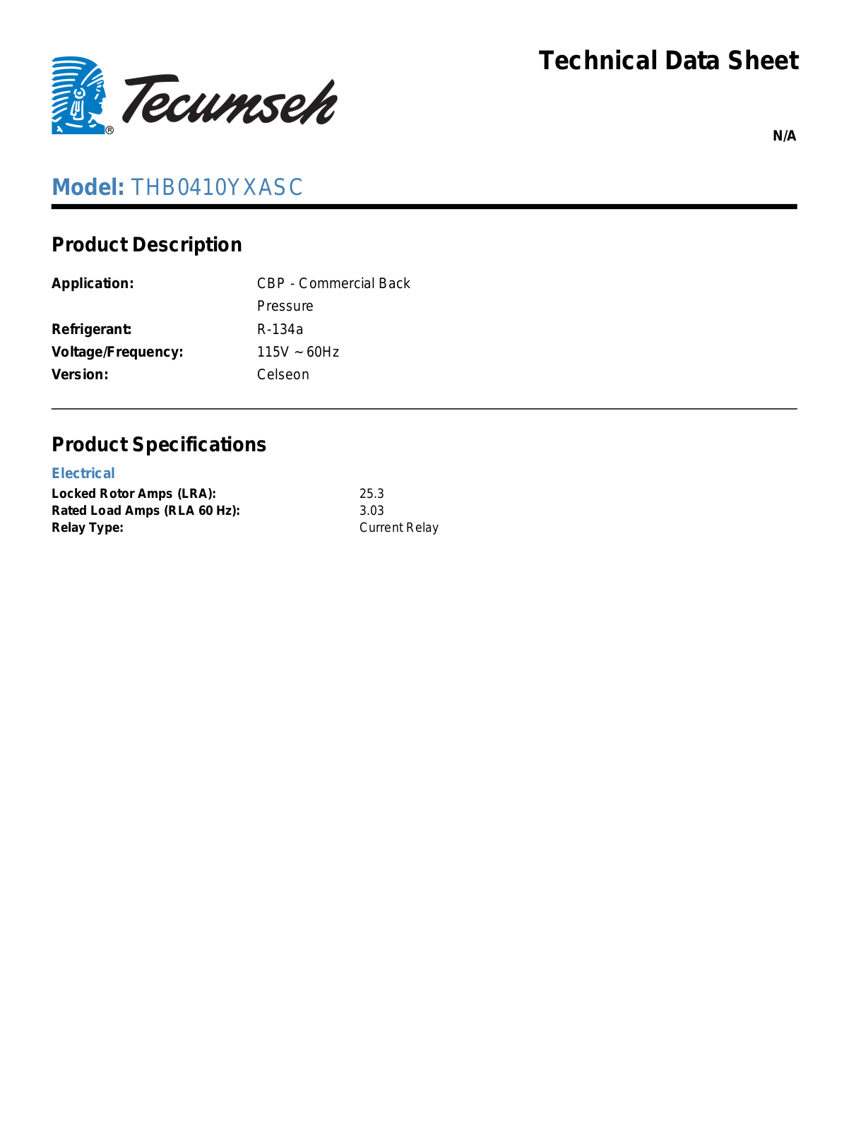 Tecumseh THB0410YXASC User Manual