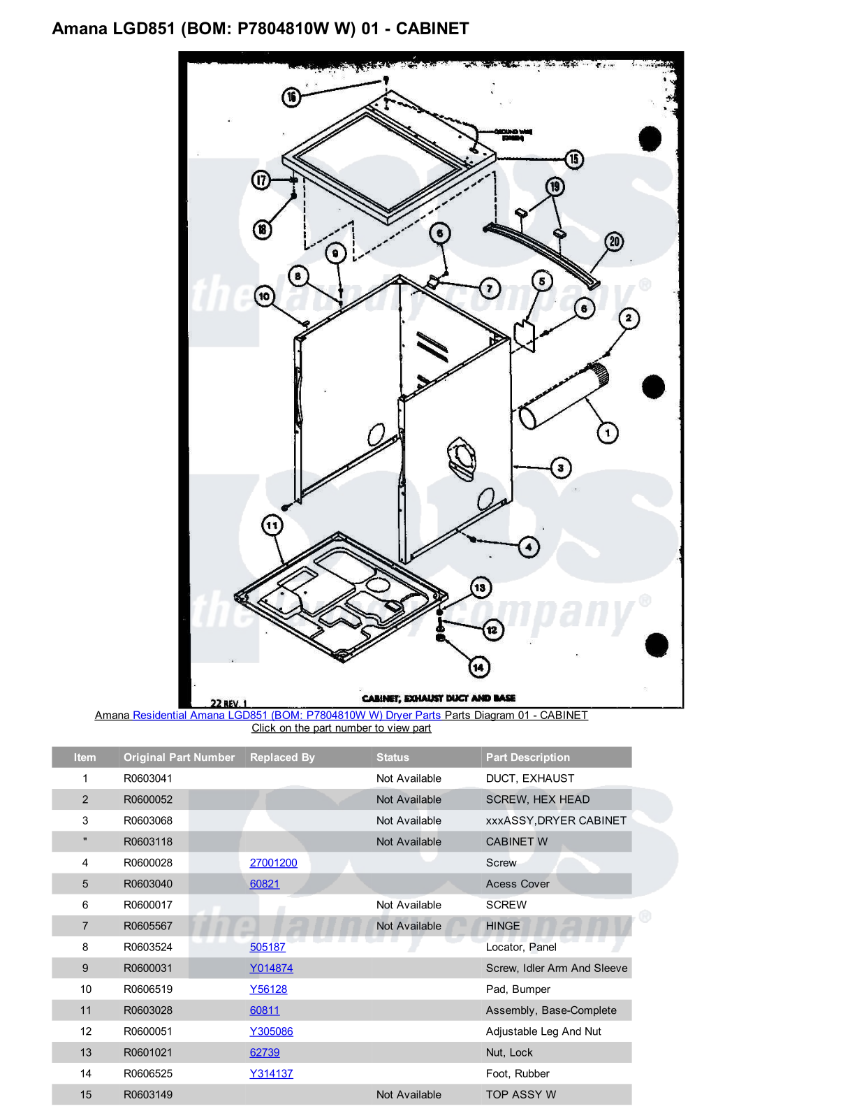 Amana LGD851 Parts Diagram