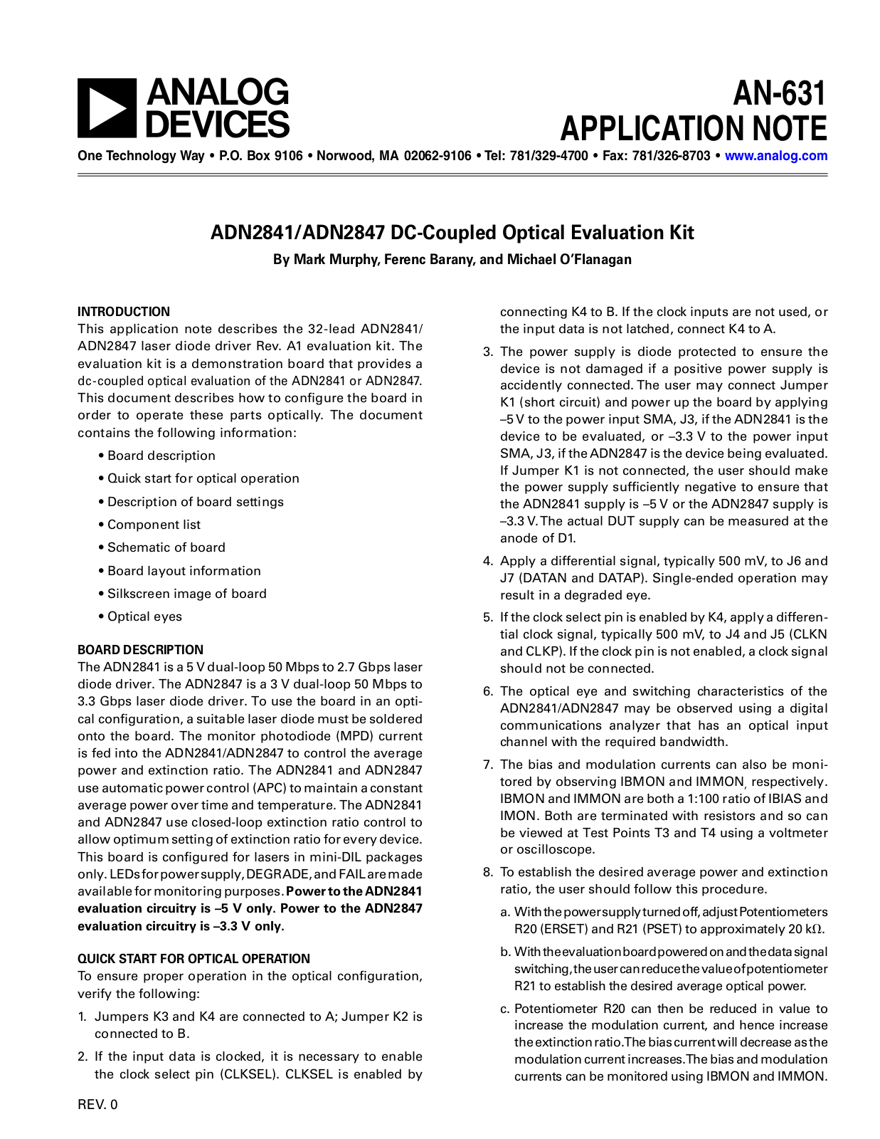 Analog Devices AN631 Application Notes