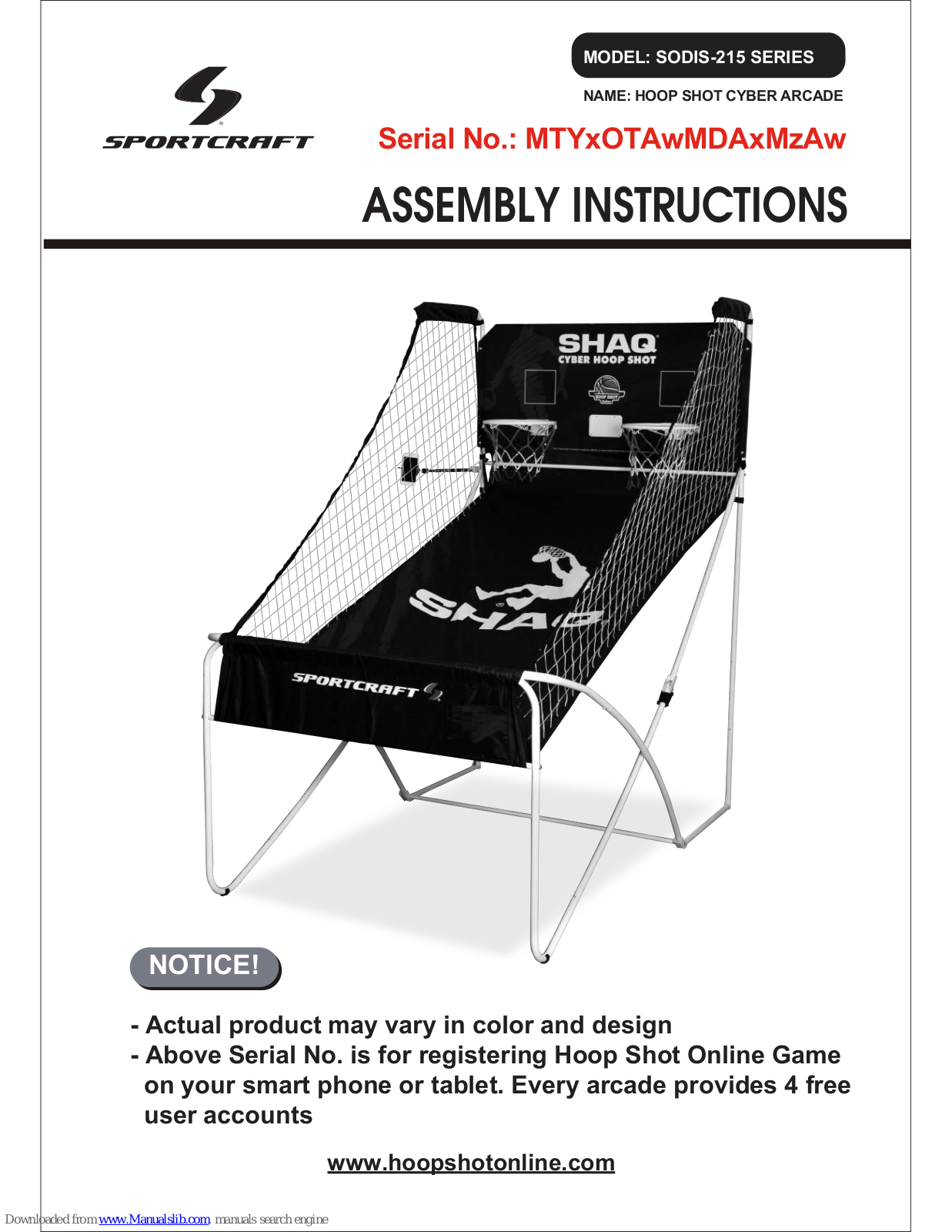 Sportcraft SODIS-215 SERIES Assembly Instructions Manual