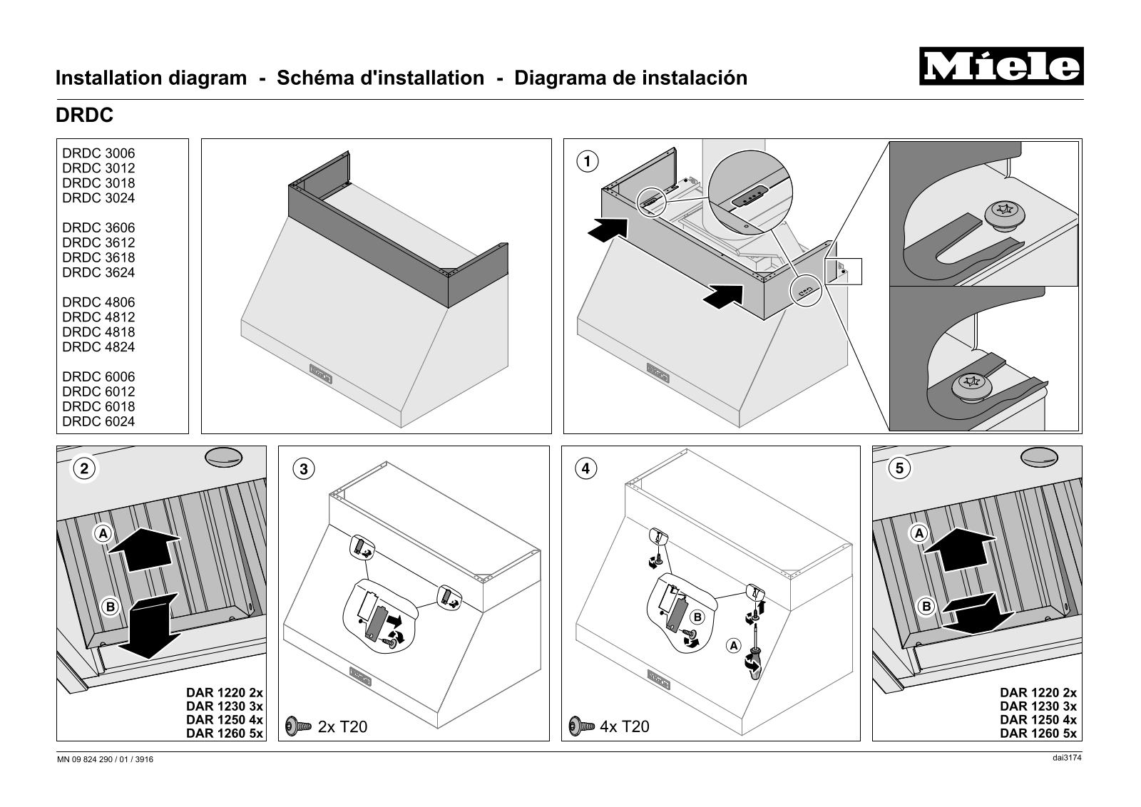 Miele DRDC 3006, DRDC 3012, DRDC 3018, DRDC 3024, DRDC 3606 Installation Guide