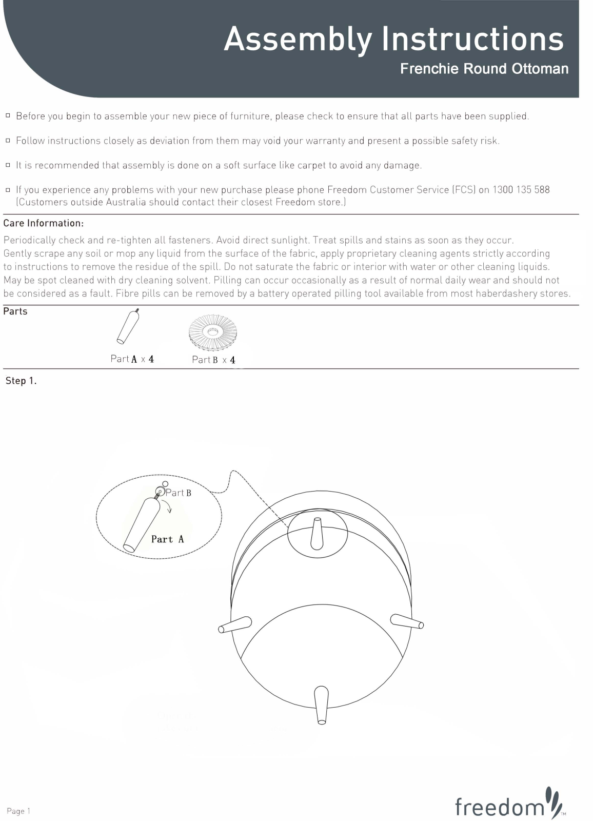 Freedom Frenchie Ottoman Assembly Instruction