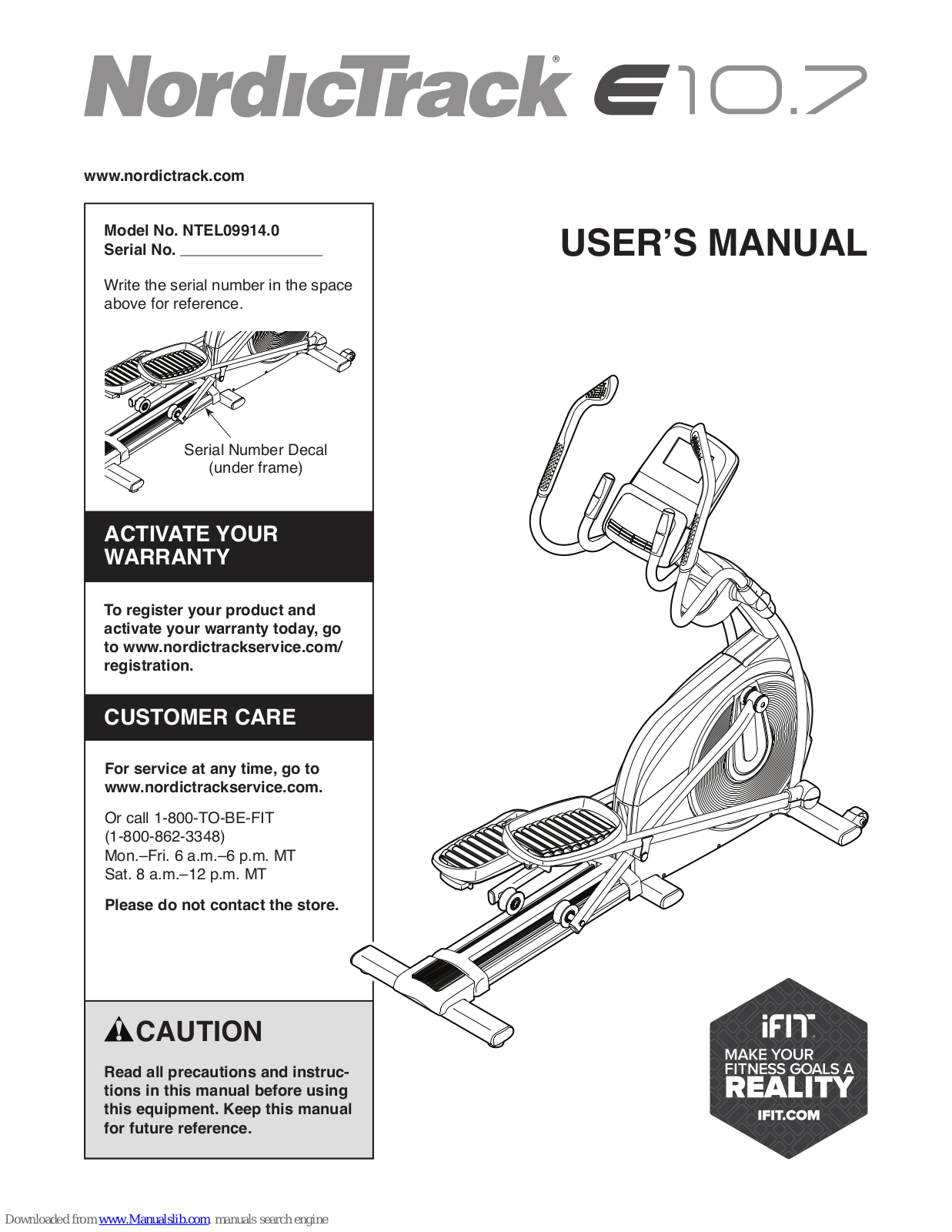 NordicTrack E 10.7 Elliptical, E 10.7, NTEL09914.0 User Manual