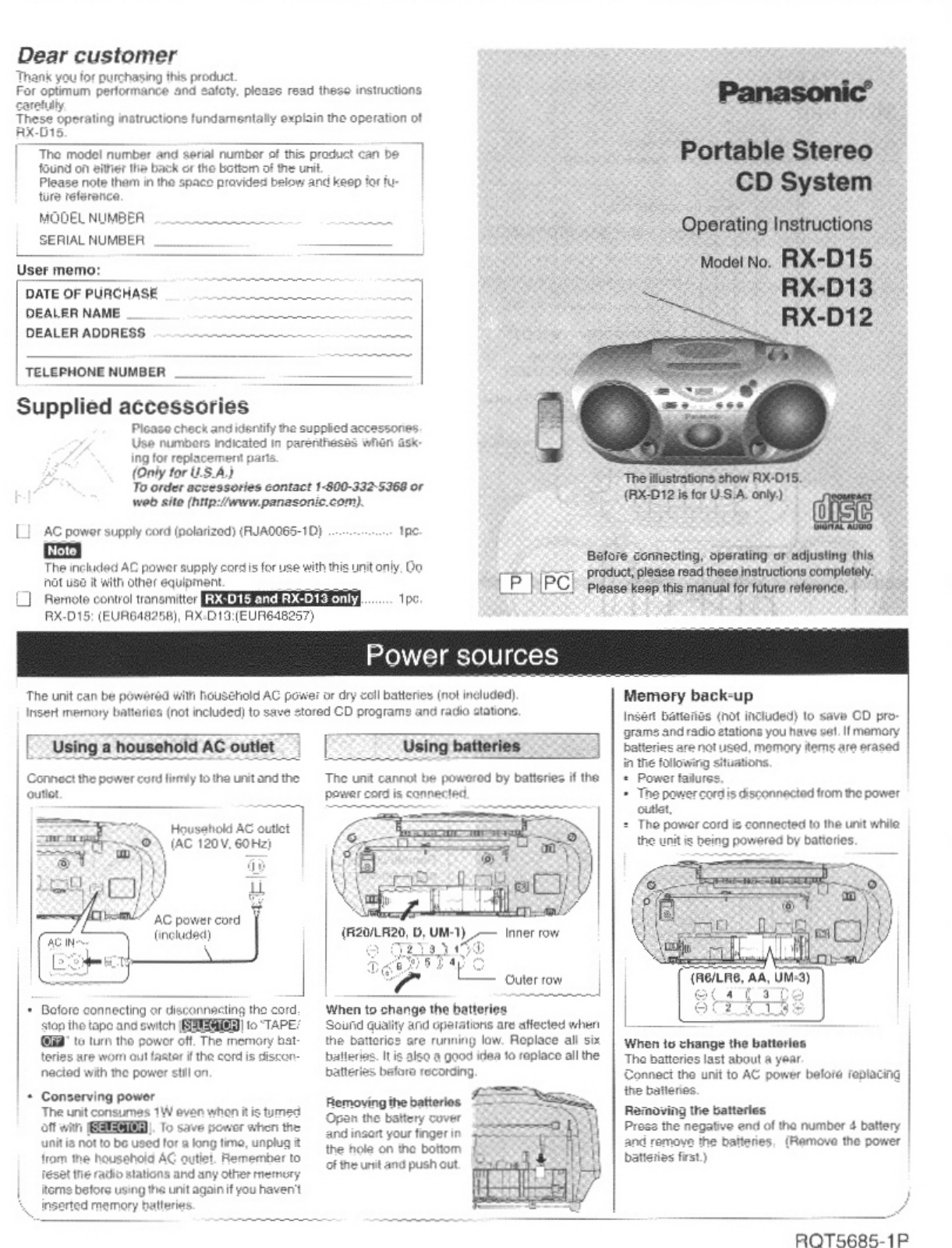 Panasonic RX-D13, RX-D12 User guide