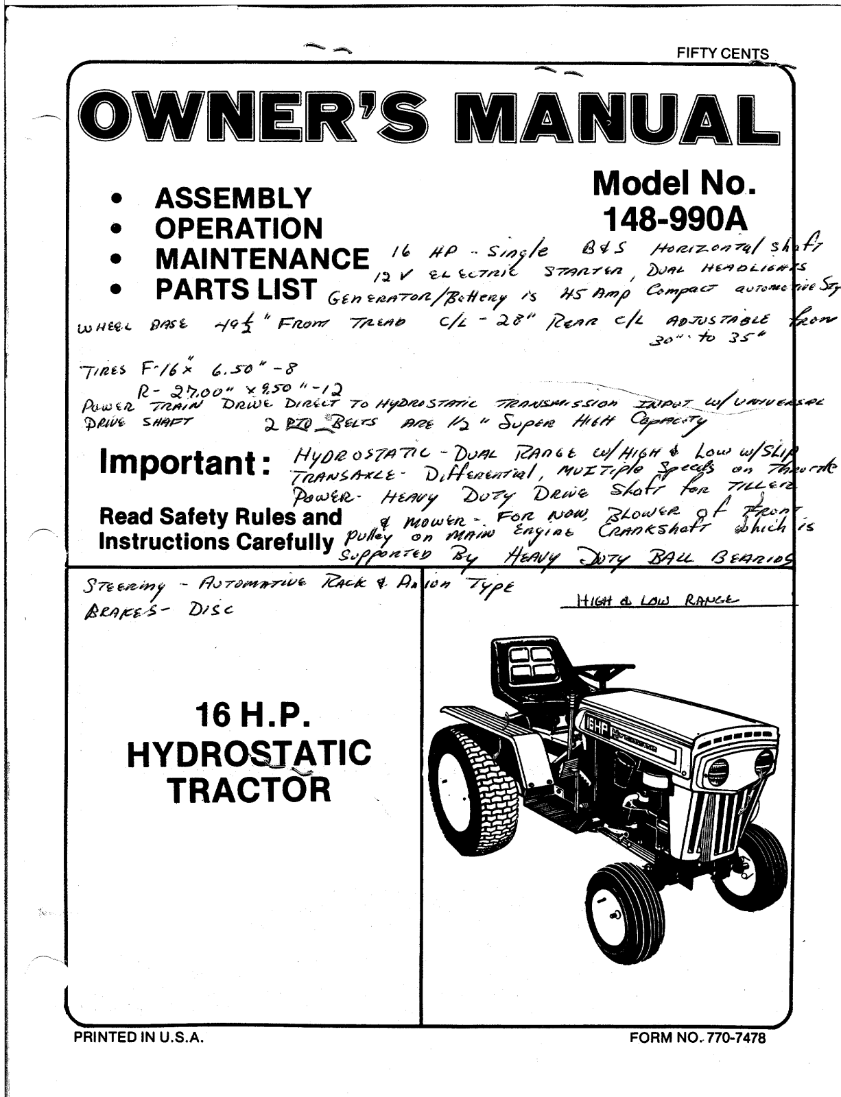 Mtd 148-990A owners Manual