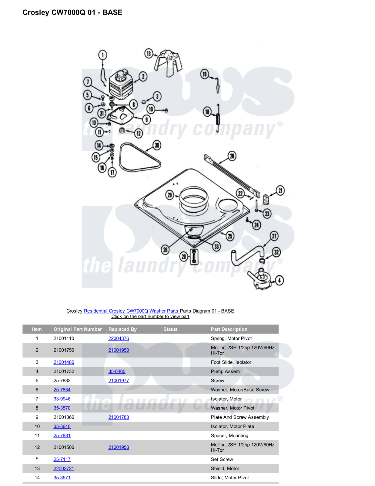 Crosley CW7000Q Parts Diagram